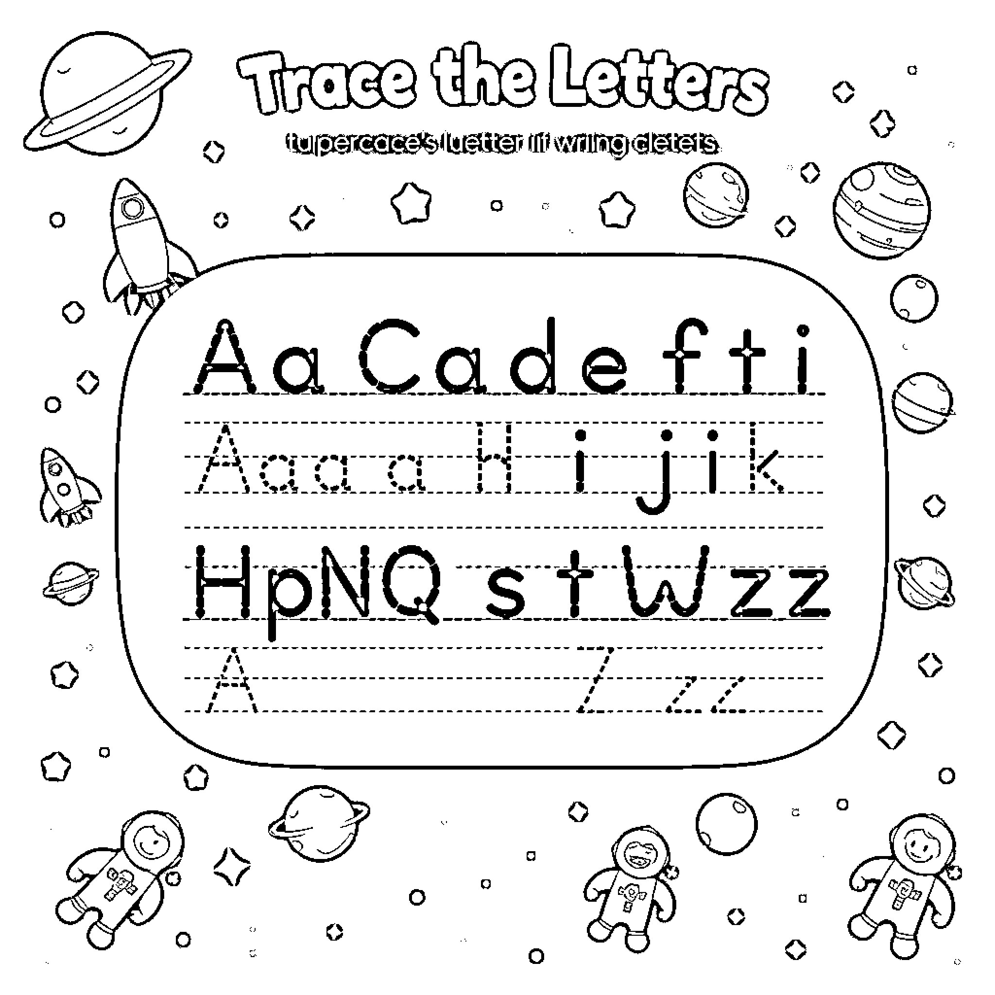 Letter Tracing Activities for Preschool Kids Coloring Page (free black-and-white line drawing printable PDF for all, from beginners to advanced learners, including children, teens, adults, and seniors)