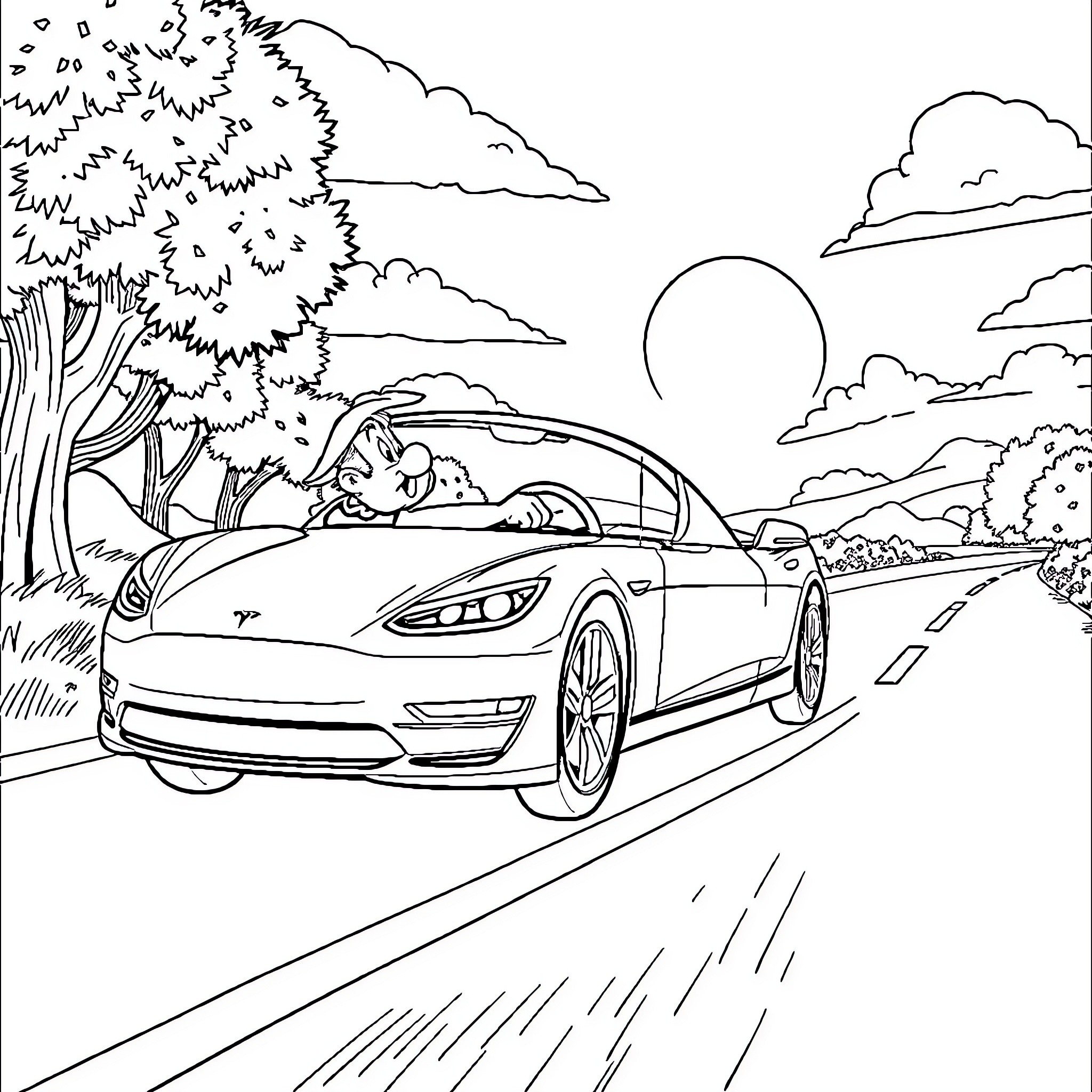 Asterix's High-Speed Adventure on the Open Road Coloring Page (free black-and-white line drawing printable PDF for all, from beginners to advanced learners, including children, teens, adults, and seniors)