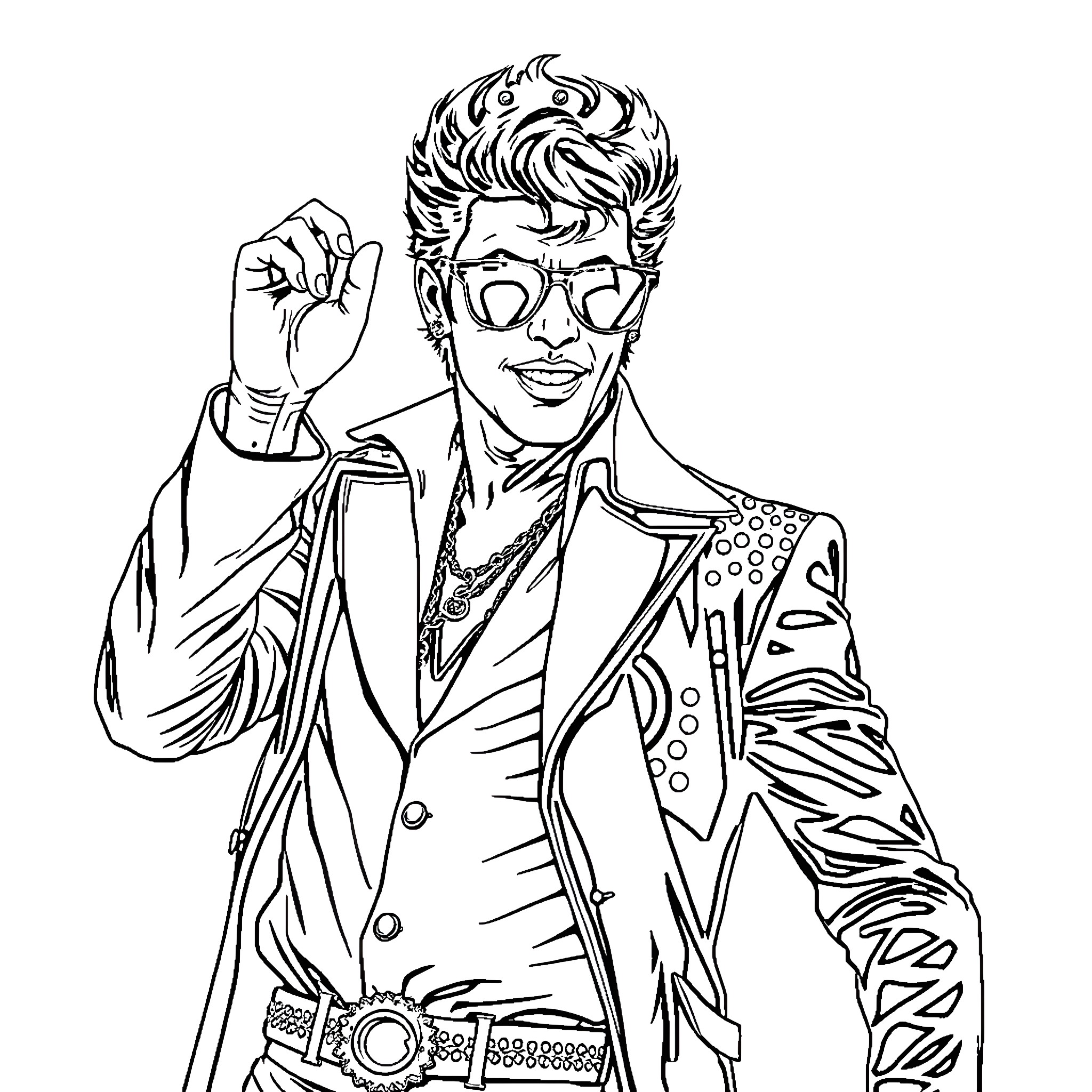 King of Pop's Iconic Style and Flair Coloring Page (free black-and-white line drawing printable PDF for all, from beginners to advanced learners, including children, teens, adults, and seniors)