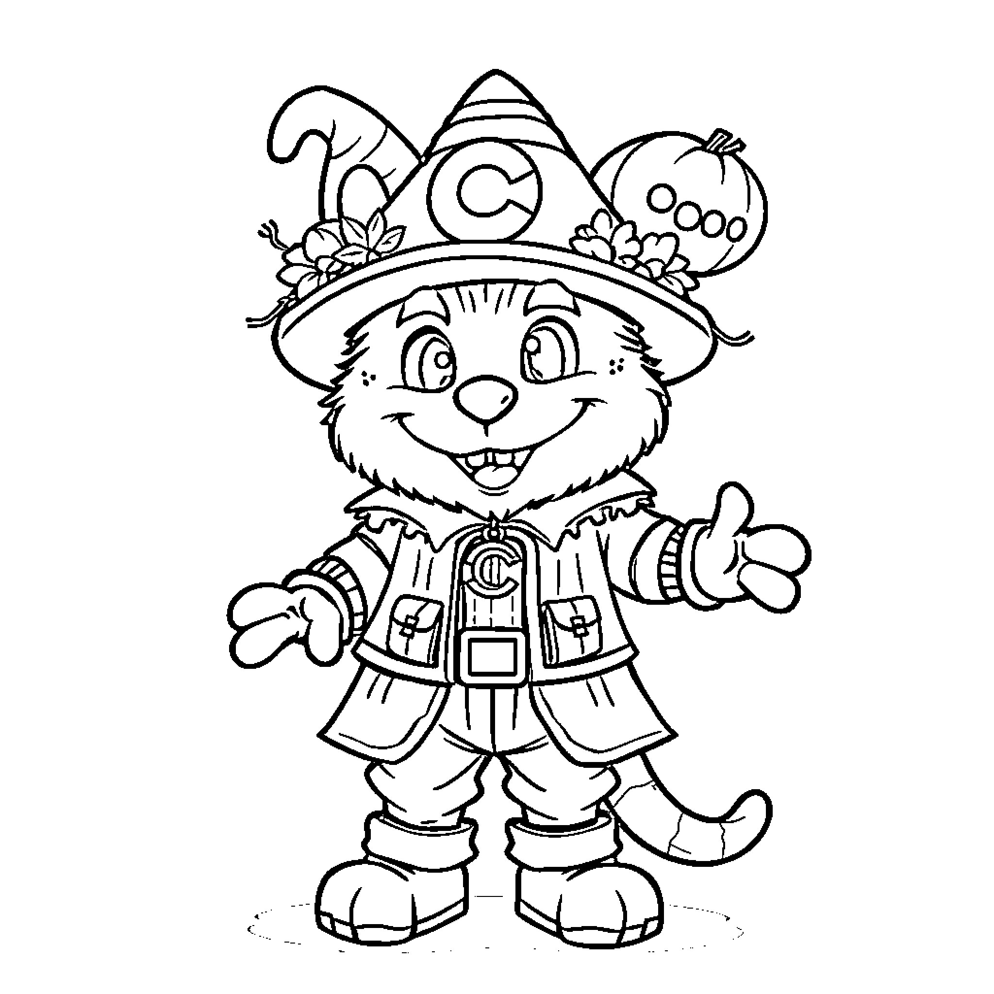 Cubs Dressed in Costume Giving Thumbs Up Coloring Page (free black-and-white line drawing printable PDF for all, from beginners to advanced learners, including children, teens, adults, and seniors)