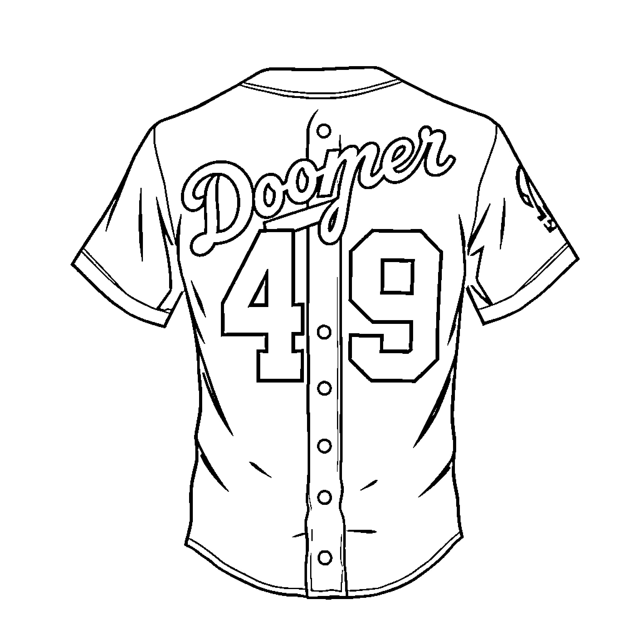 Jersey with sports player name and number Coloring Page (free black-and-white line drawing printable PDF for all, from beginners to advanced learners, including children, teens, adults, and seniors)