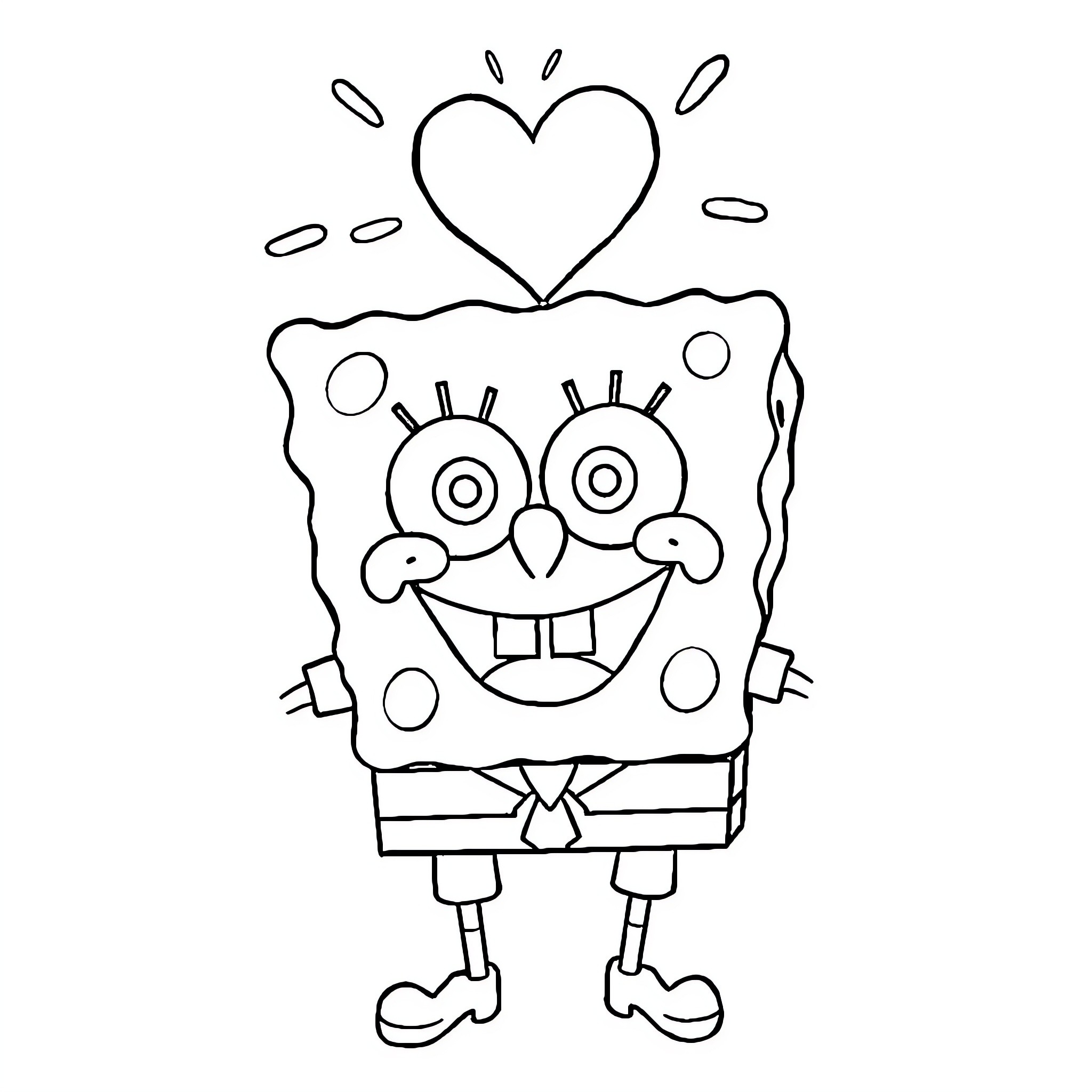 Spongebob expressing love and joy Coloring Page (free black-and-white line drawing printable PDF for all, from beginners to advanced learners, including children, teens, adults, and seniors)