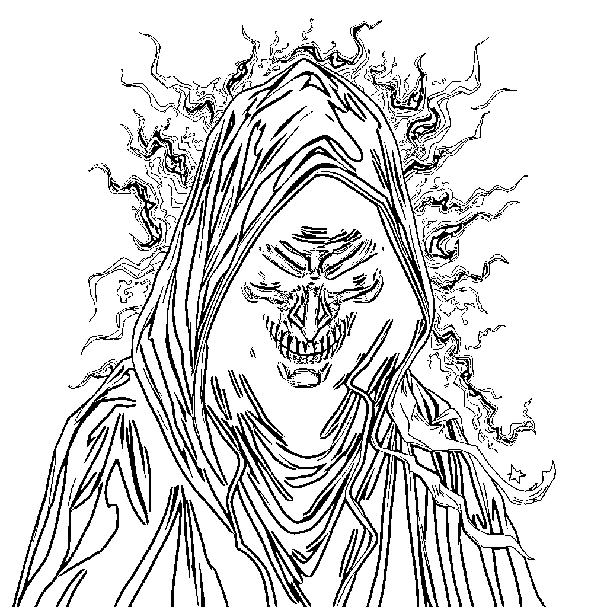 Soul of the Enigmatic Phantom Coloring Page (free black-and-white line drawing printable PDF for all, from beginners to advanced learners, including children, teens, adults, and seniors)
