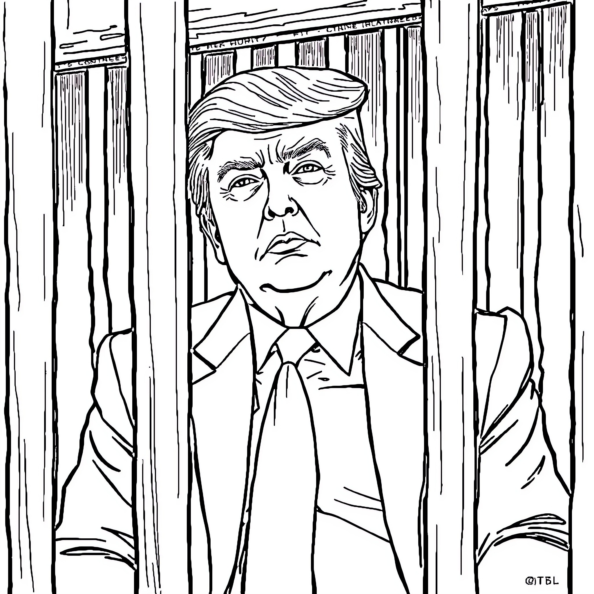 Trump in a serious and contemplative pose Coloring Page (free black-and-white line drawing printable PDF for all, from beginners to advanced learners, including children, teens, adults, and seniors)