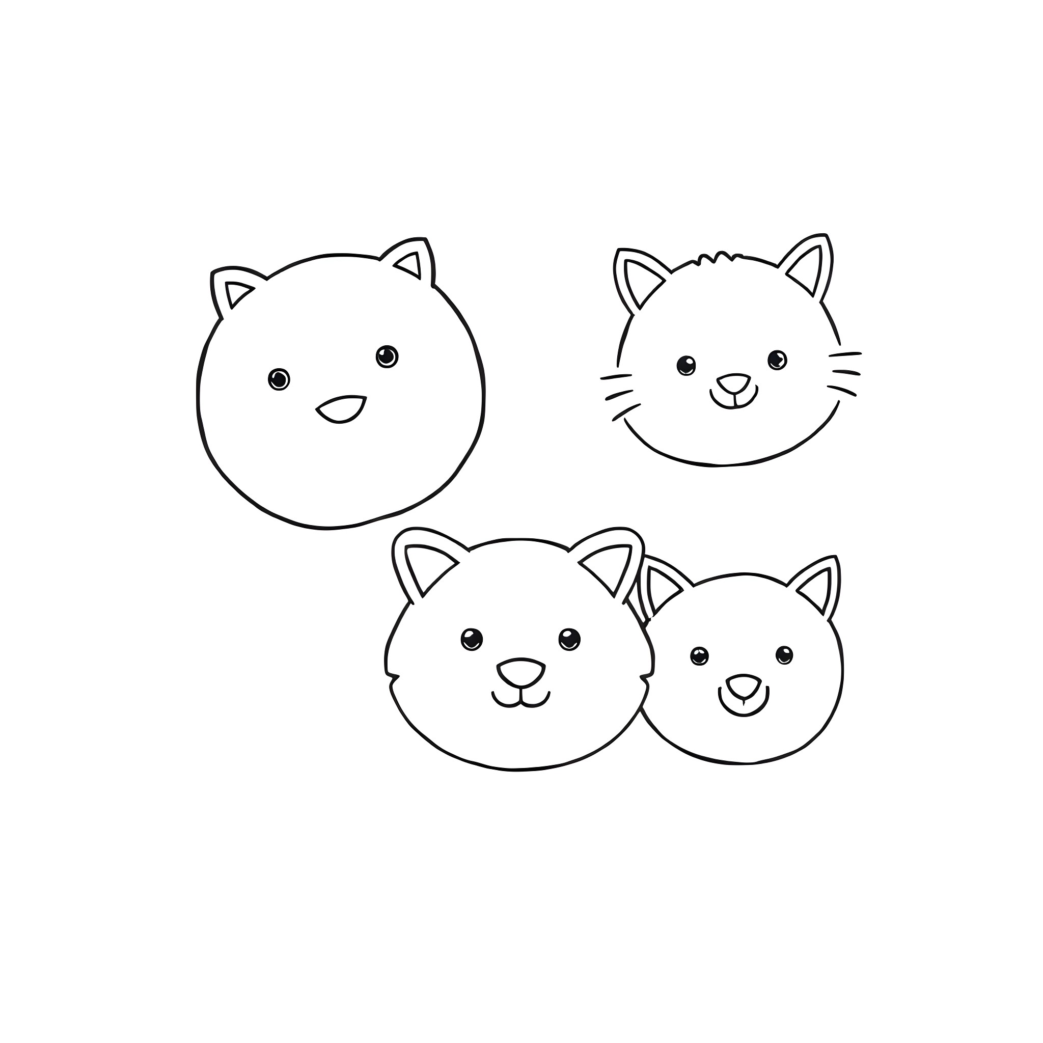 Pareidolia - Cute cartoon cat faces Coloring Page (free black-and-white line drawing printable PDF for all, from beginners to advanced learners, including children, teens, adults, and seniors)
