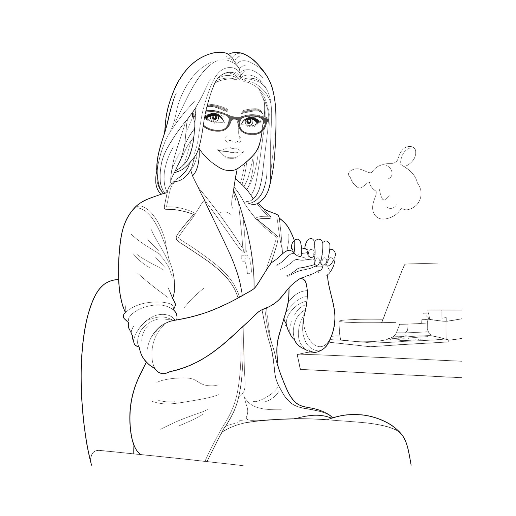 Doctor Examining Patient's Examination Results Coloring Page (free black-and-white line drawing printable PDF for all, from beginners to advanced learners, including children, teens, adults, and seniors)
