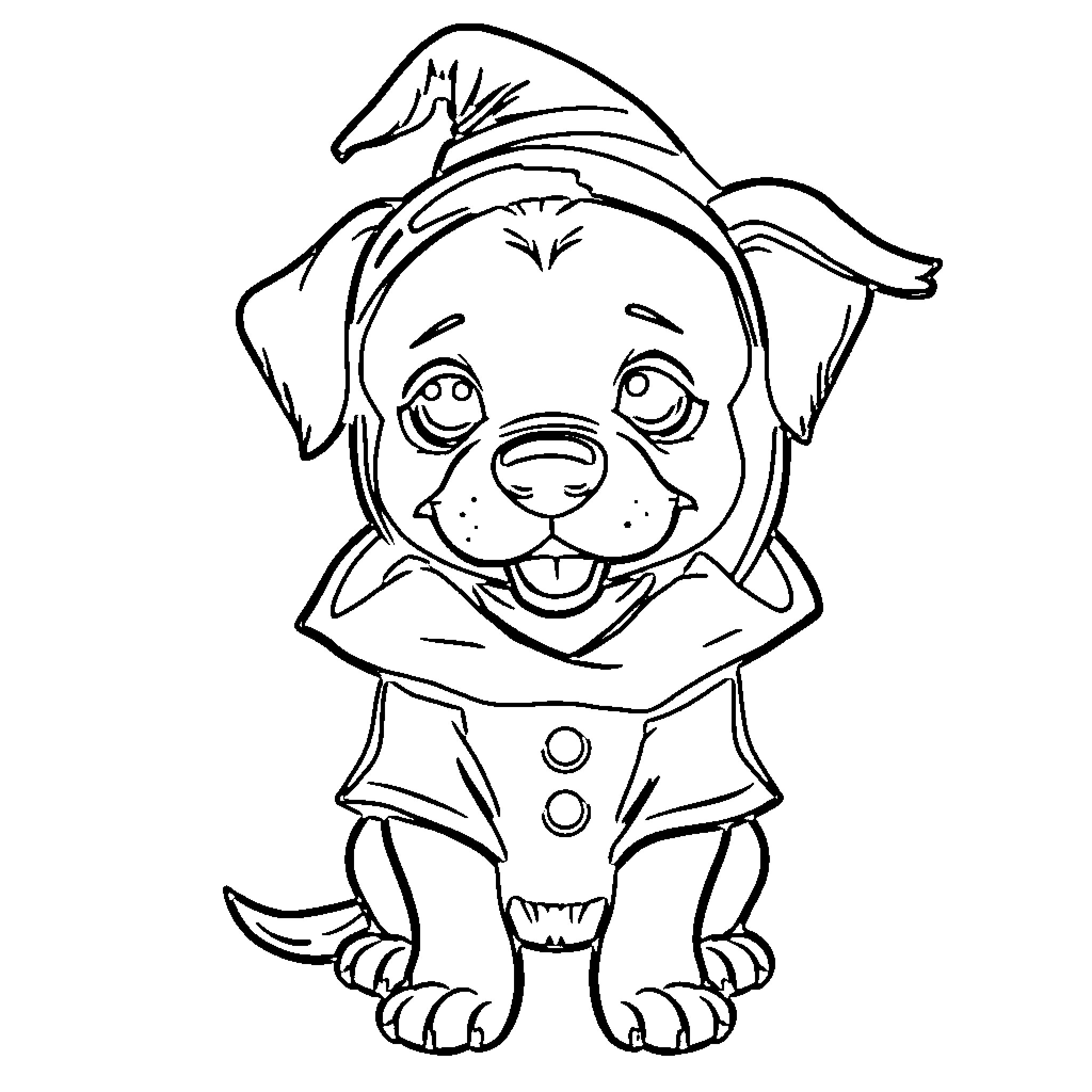 Dog dressed up in Halloween costume Coloring Page (free black-and-white line drawing printable PDF for all, from beginners to advanced learners, including children, teens, adults, and seniors)