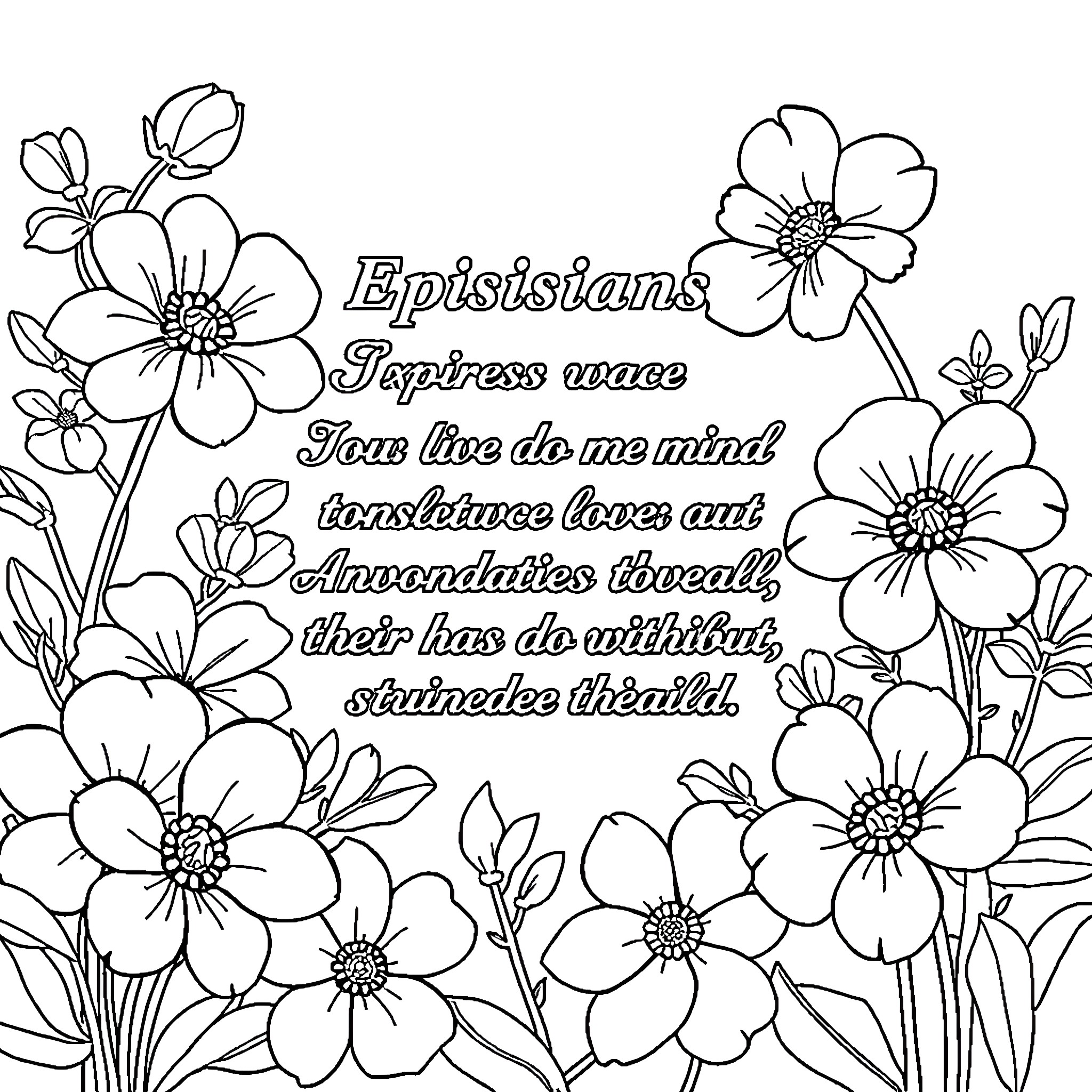 Bible Verse Floral Arrangement with Inspirational Text Coloring Page (free black-and-white line drawing printable PDF for all, from beginners to advanced learners, including children, teens, adults, and seniors)