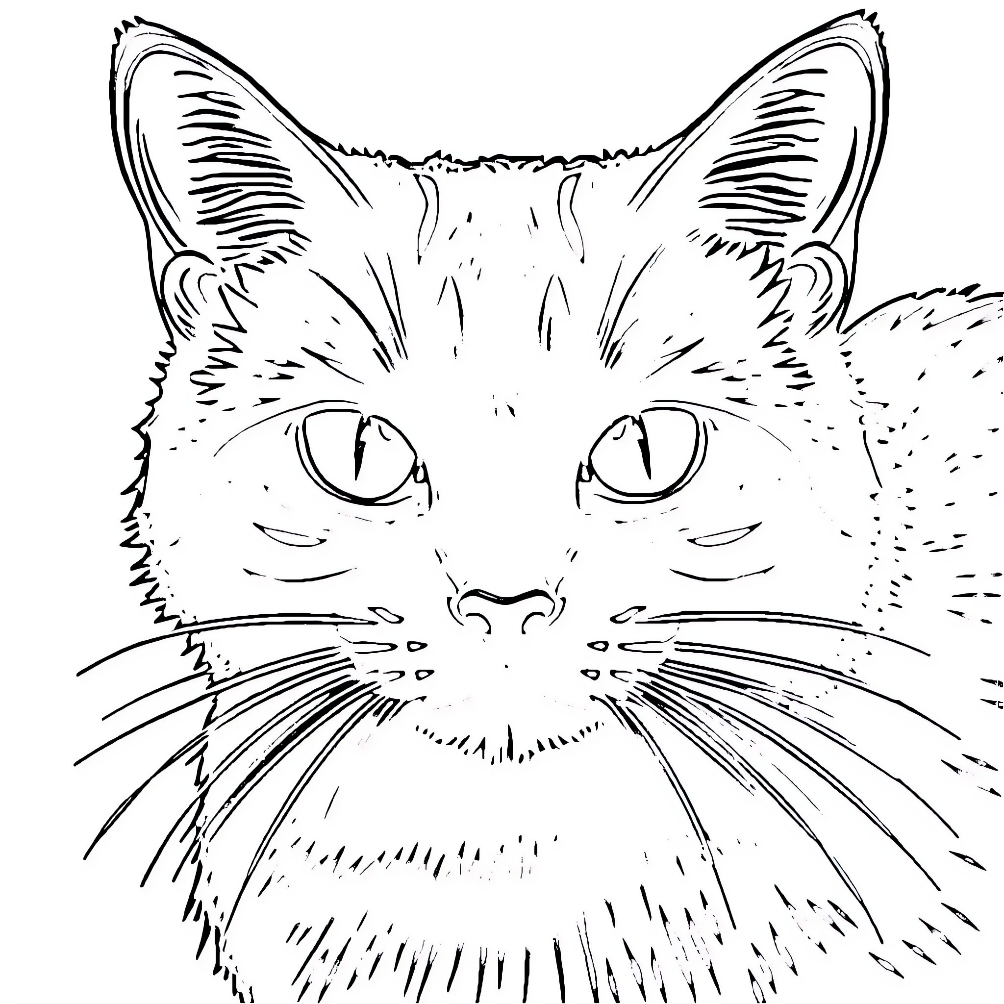 Cat's Curious Gaze Coloring Page (free black-and-white line drawing printable PDF for all, from beginners to advanced learners, including children, teens, adults, and seniors)