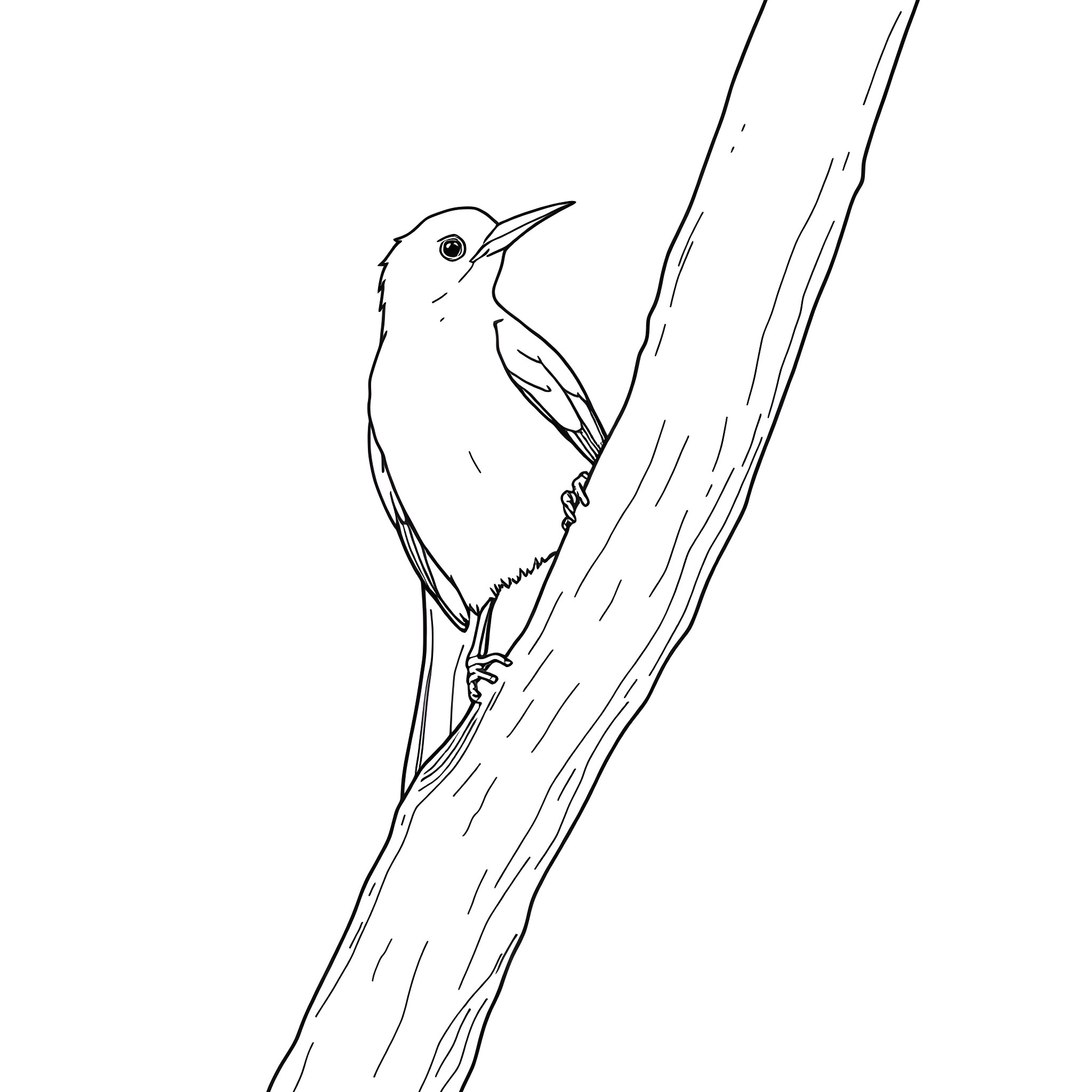 Oriole perched atop a branch Coloring Page (free black-and-white line drawing printable PDF for all, from beginners to advanced learners, including children, teens, adults, and seniors)