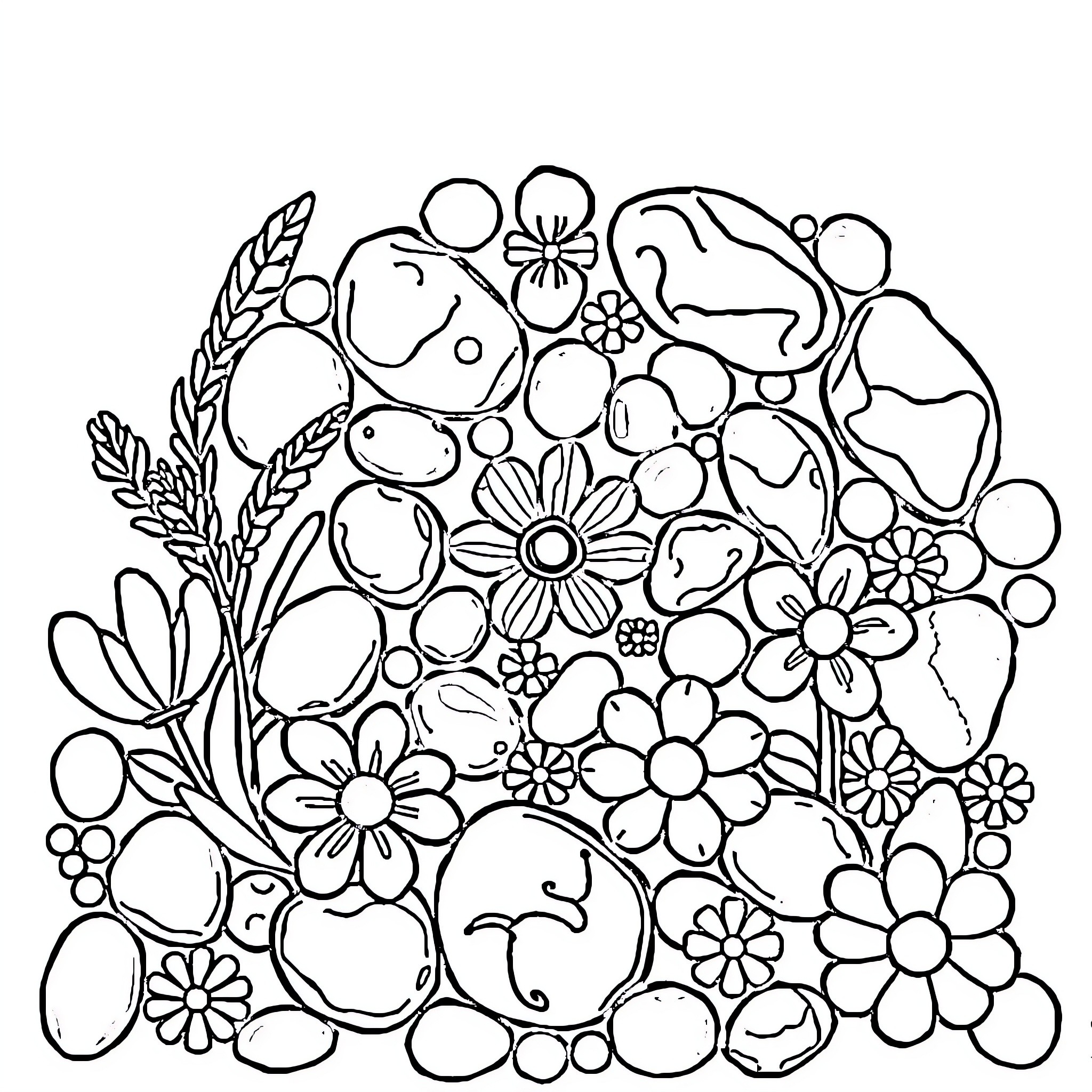 Mosaic of Abstract Floral Patterns Coloring Page (free black-and-white line drawing printable PDF for all, from beginners to advanced learners, including children, teens, adults, and seniors)