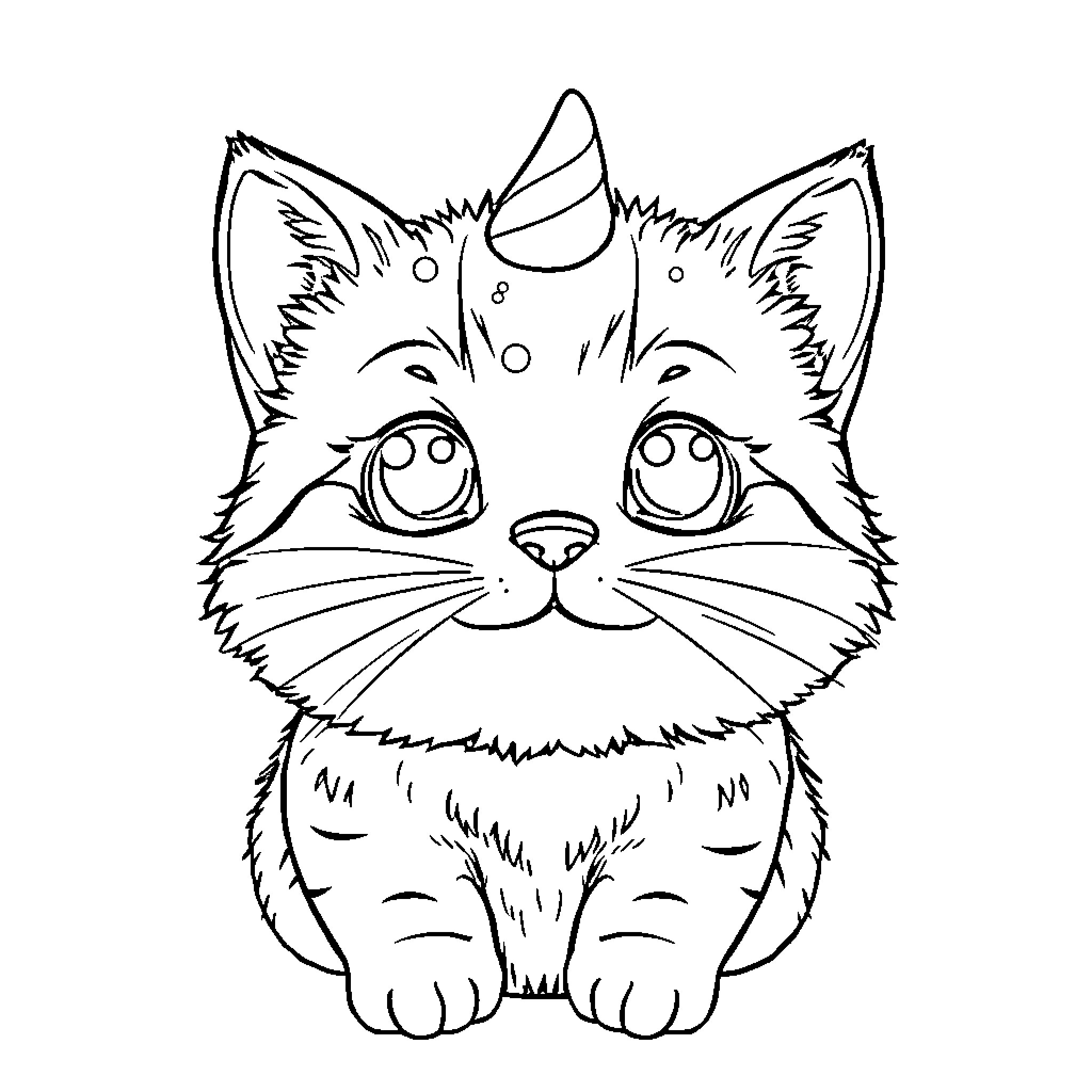 Kawaii Curious Kitty Cat Coloring Page (free black-and-white line drawing printable PDF for all, from beginners to advanced learners, including children, teens, adults, and seniors)