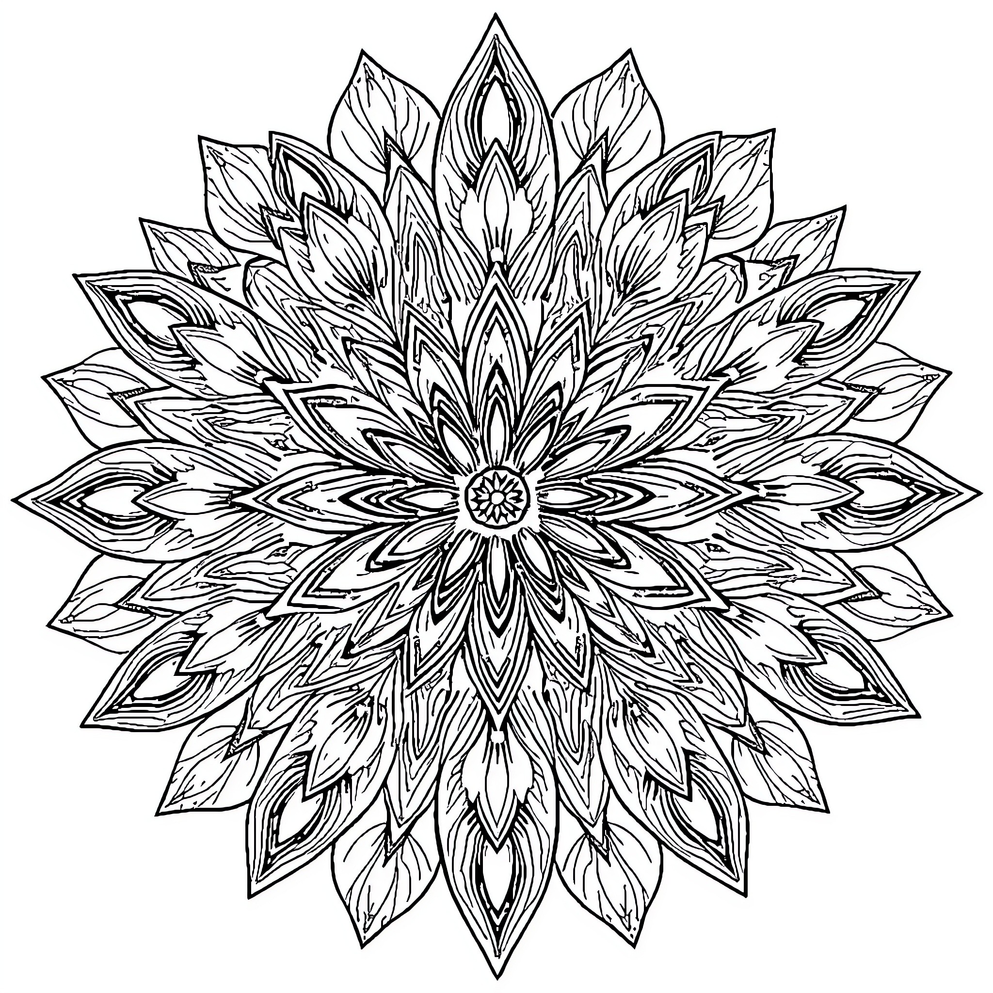 Mandala of intricate floral patterns Coloring Page (free black-and-white line drawing printable PDF for all, from beginners to advanced learners, including children, teens, adults, and seniors)