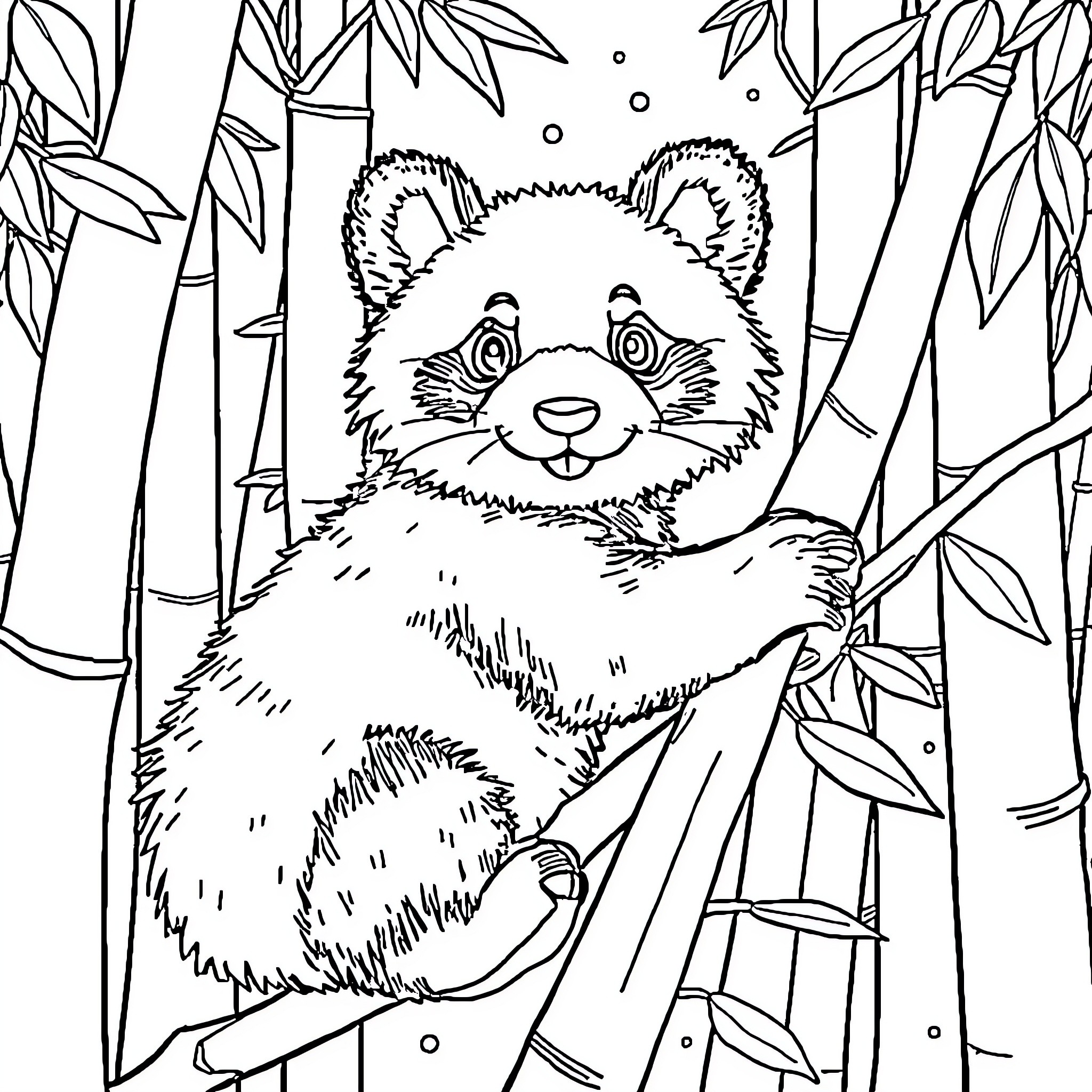 Panda exploring bamboo forest Coloring Page (free black-and-white line drawing printable PDF for all, from beginners to advanced learners, including children, teens, adults, and seniors)