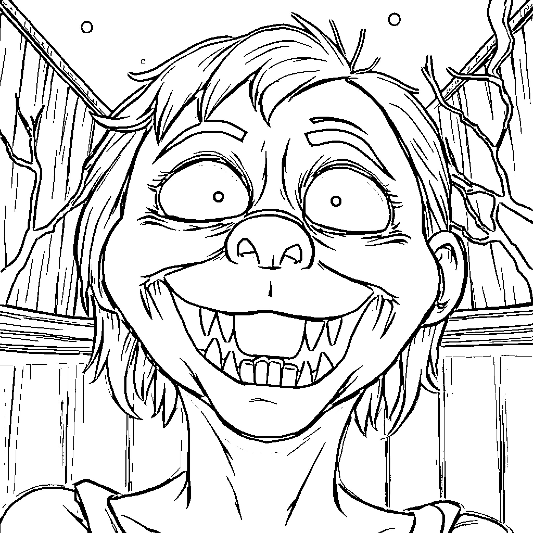 Penny's Mischievous Grin Coloring Page (free black-and-white line drawing printable PDF for all, from beginners to advanced learners, including children, teens, adults, and seniors)