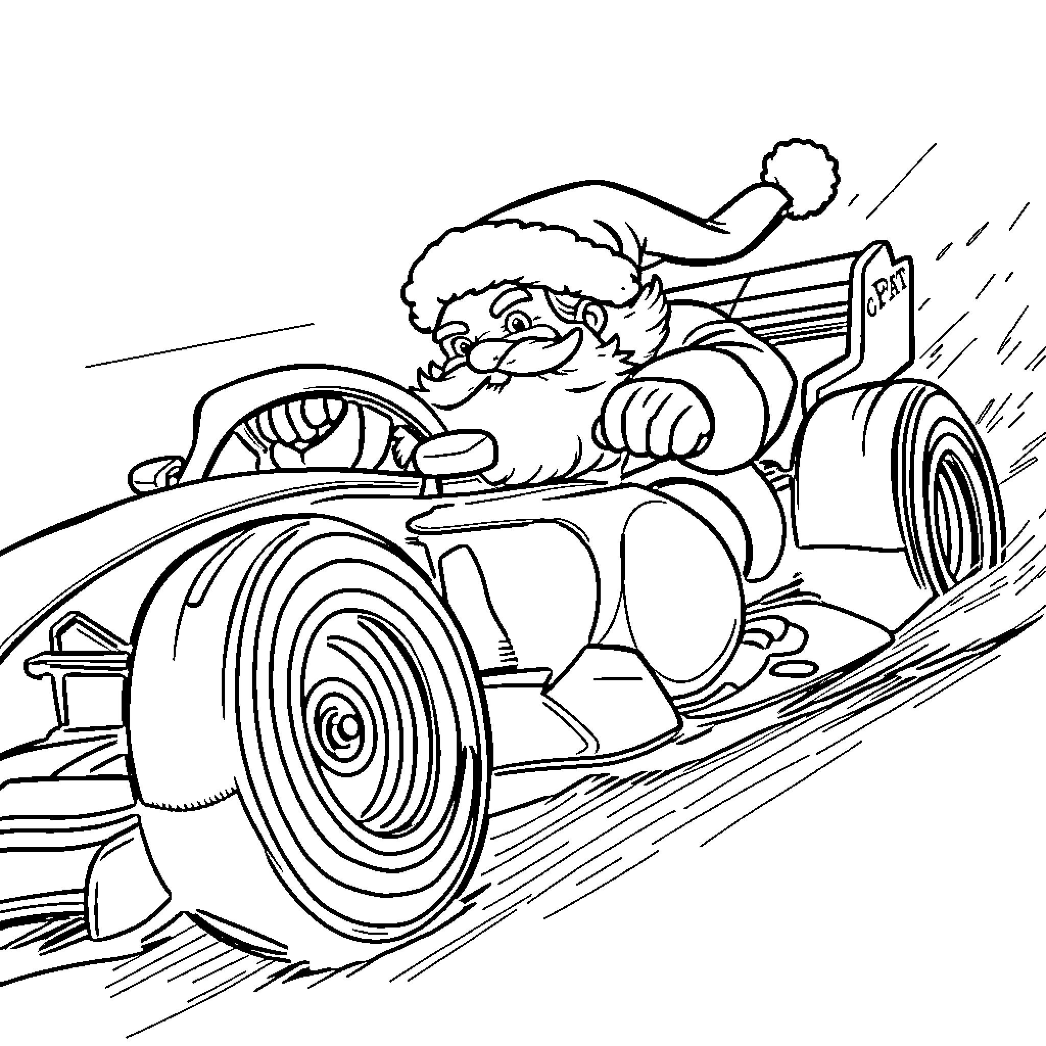Santa's Speedy Race in Winter Wonderland Coloring Page (free black-and-white line drawing printable PDF for all, from beginners to advanced learners, including children, teens, adults, and seniors)