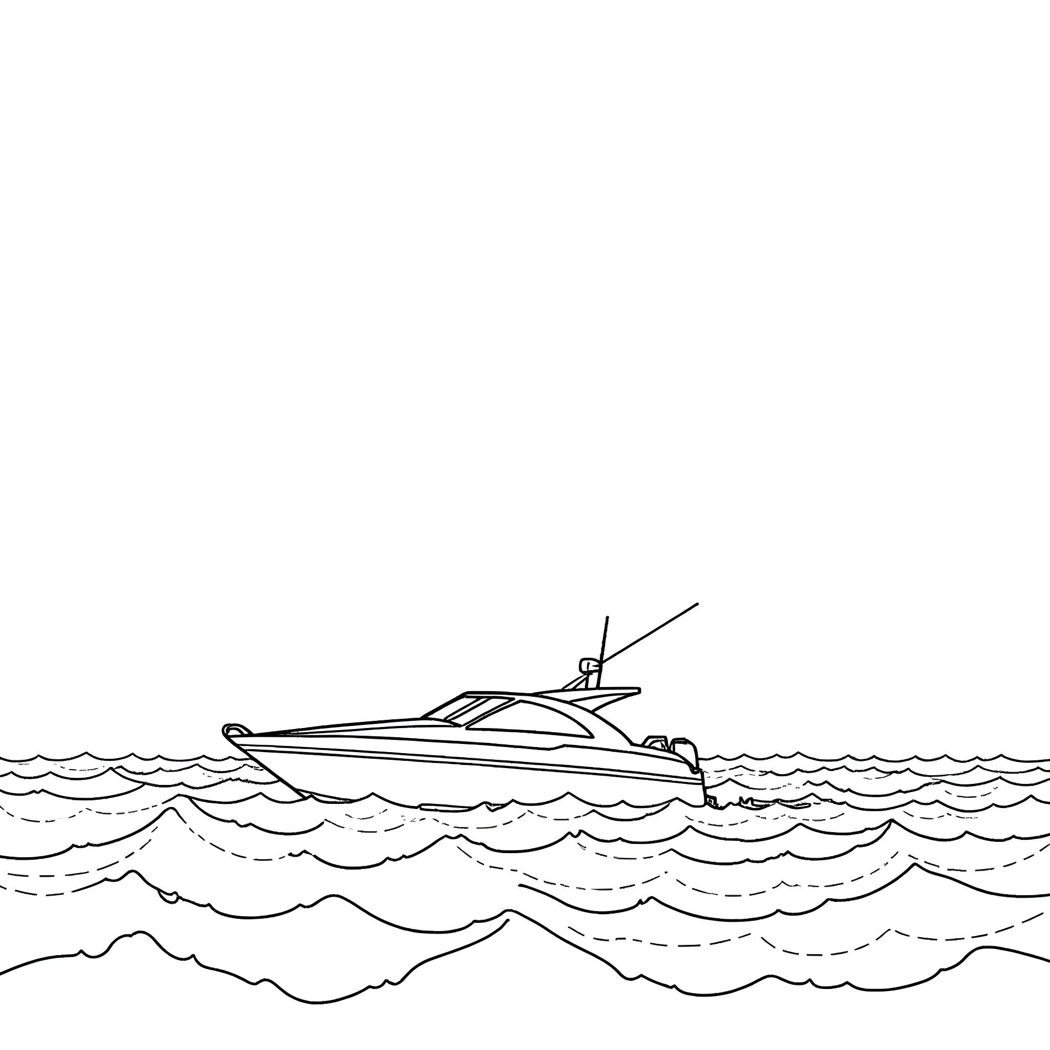 Boat sailing on the open sea Coloring Page (free black-and-white line drawing printable PDF for all, from beginners to advanced learners, including children, teens, adults, and seniors)