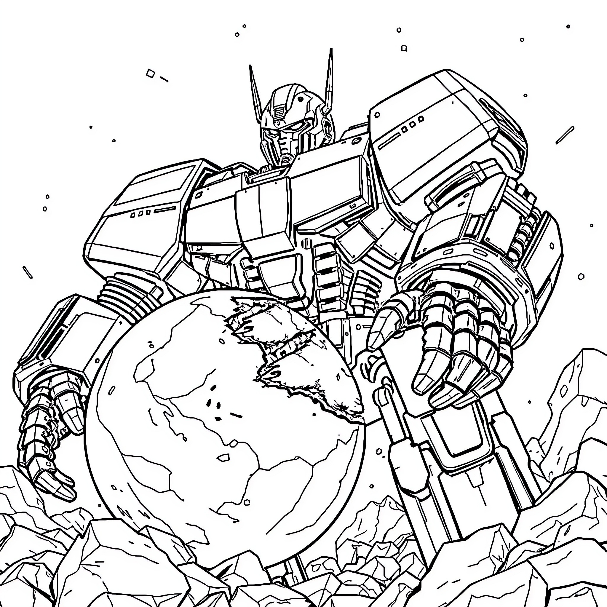 Robot Exploring the Earth's Surface Coloring Page (free black-and-white line drawing printable PDF for all, from beginners to advanced learners, including children, teens, adults, and seniors)