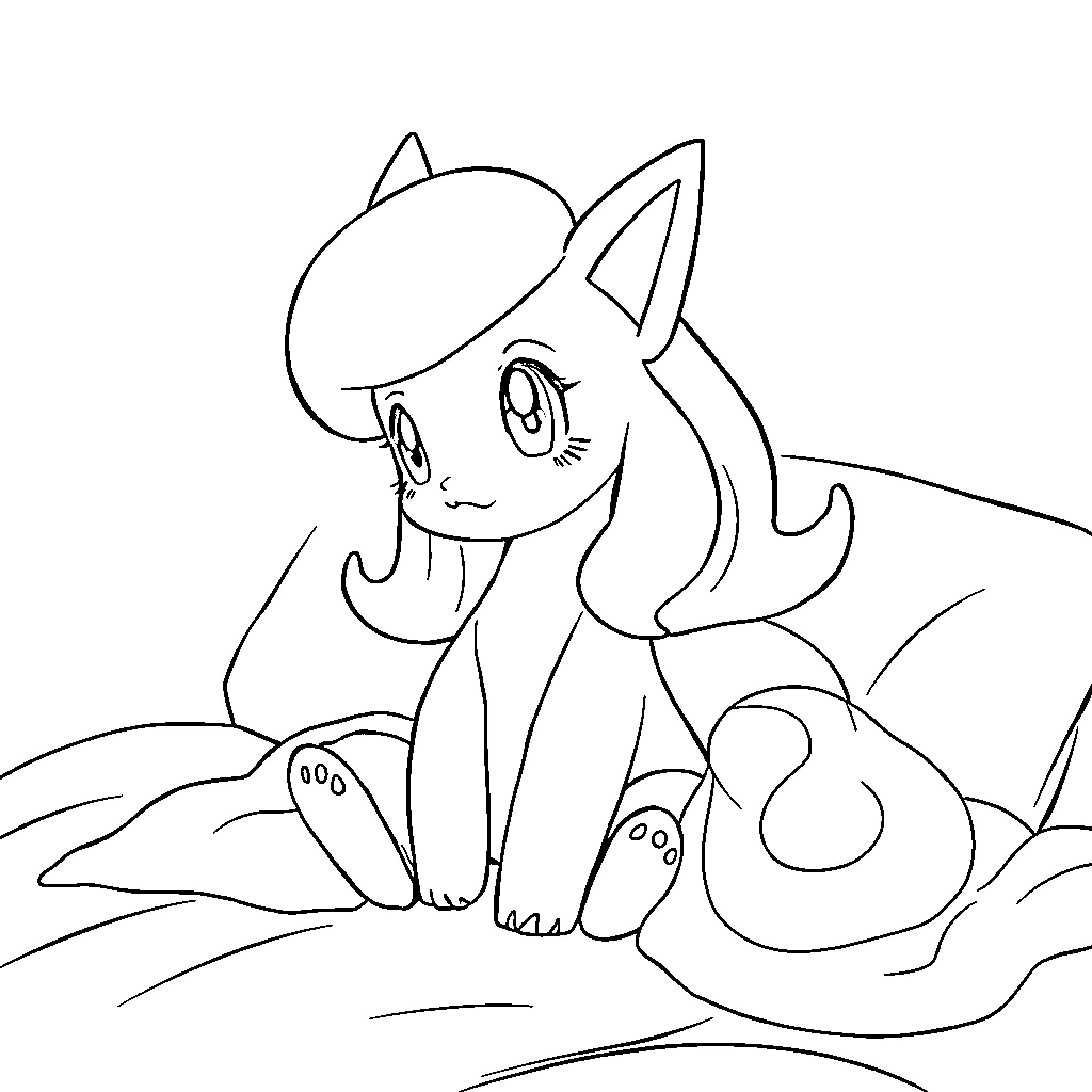 Misty creature resting in natural surroundings Coloring Page (free black-and-white line drawing printable PDF for all, from beginners to advanced learners, including children, teens, adults, and seniors)