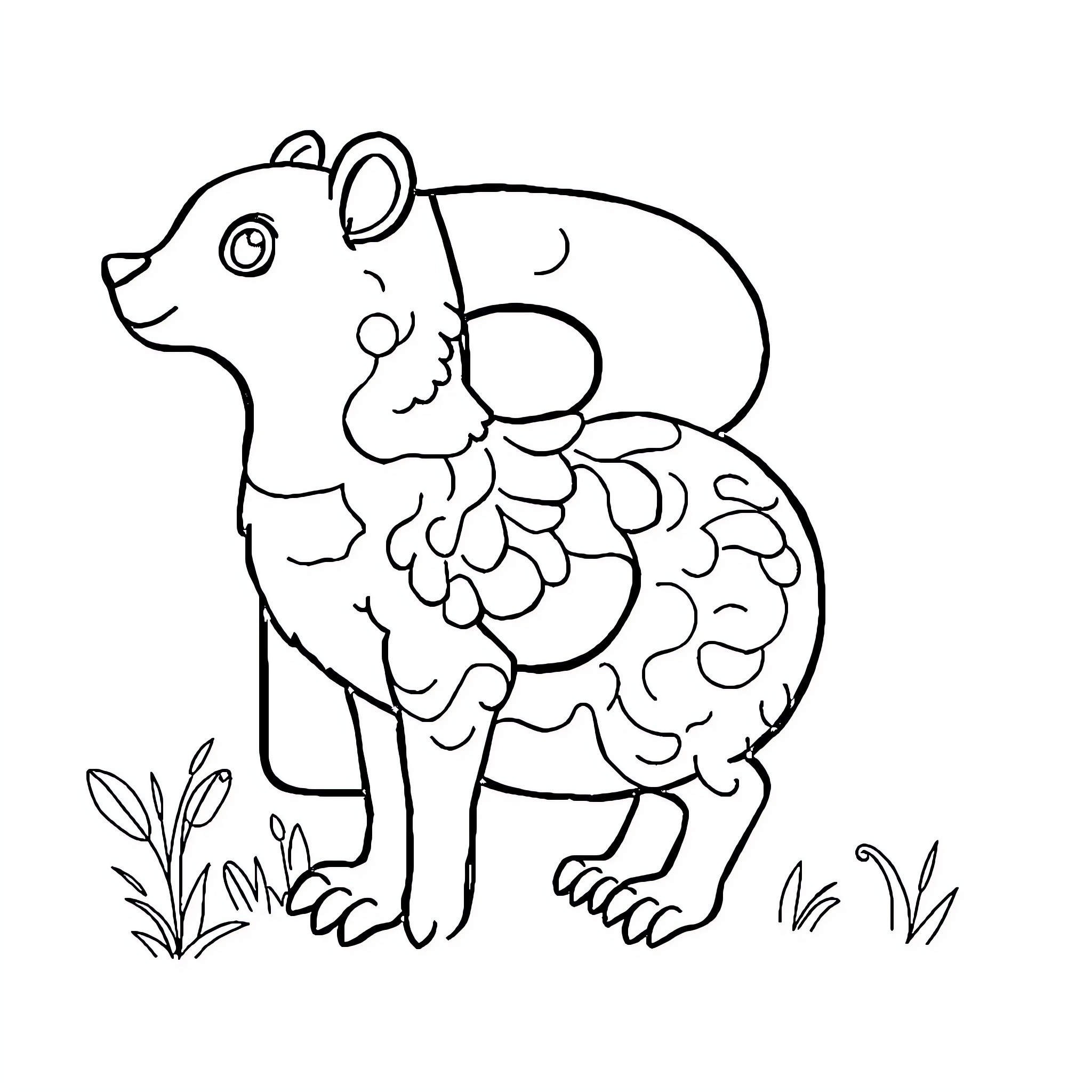 Animal in whimsical floral design Coloring Page (free black-and-white line drawing printable PDF for all, from beginners to advanced learners, including children, teens, adults, and seniors)