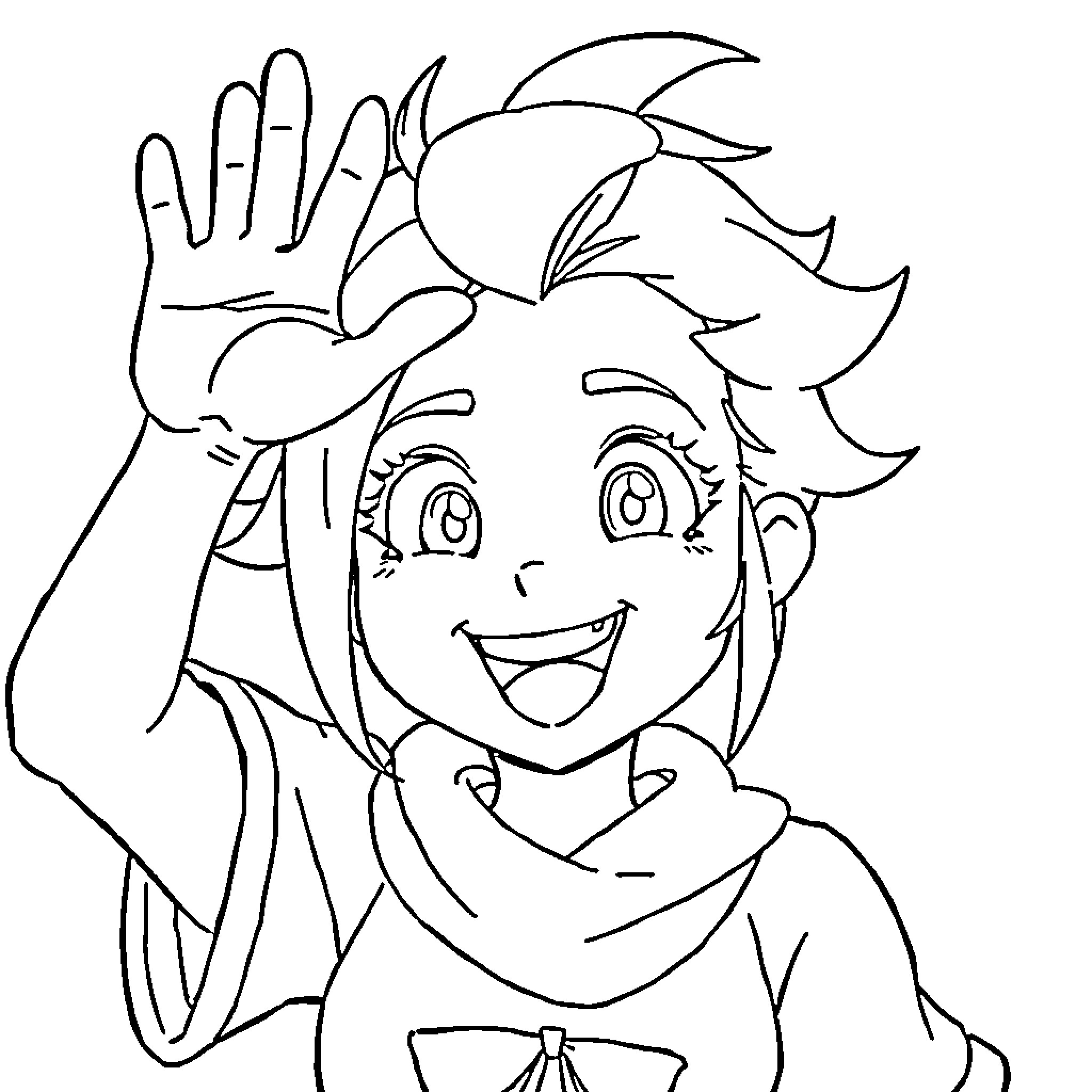Klee's cheerful gesture and expression Coloring Page (free black-and-white line drawing printable PDF for all, from beginners to advanced learners, including children, teens, adults, and seniors)