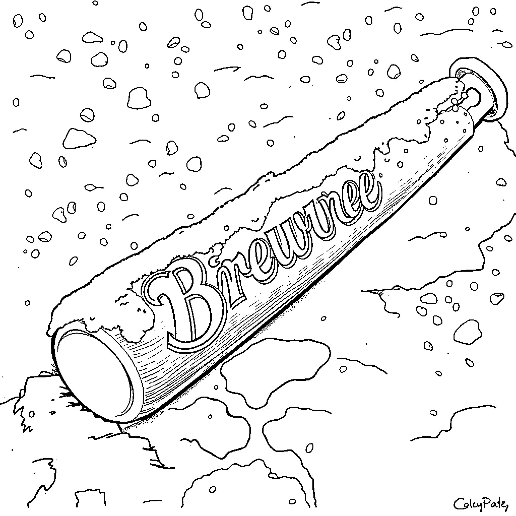 Baseball Bat in Snowy Winter Scene Coloring Page (free black-and-white line drawing printable PDF for all, from beginners to advanced learners, including children, teens, adults, and seniors)