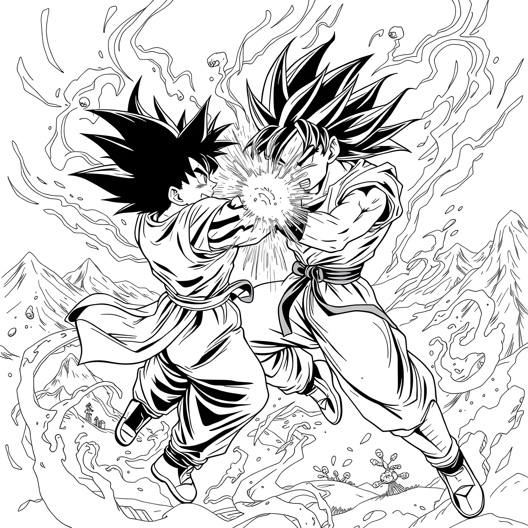Satoru Gojo unleashing powerful energy in an intense battle Coloring Page (free black-and-white line drawing printable PDF for all, from beginners to advanced learners, including children, teens, adults, and seniors)