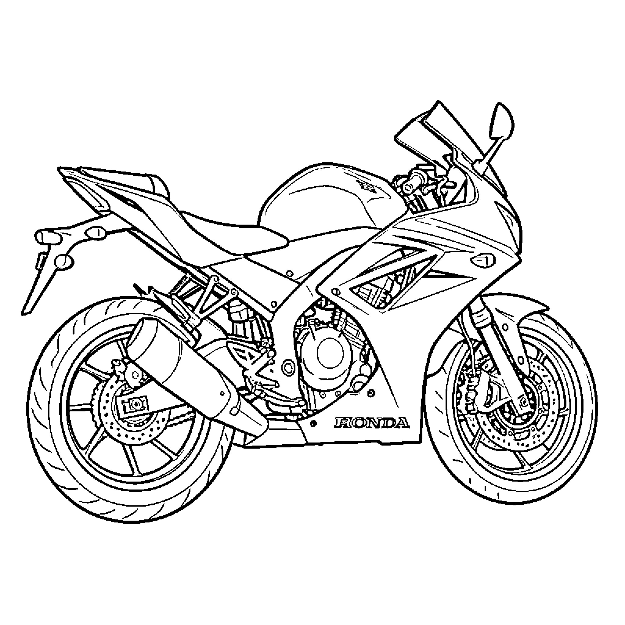 Honda CBR 650r parked on a plain background Coloring Page (free black-and-white line drawing printable PDF for all, from beginners to advanced learners, including children, teens, adults, and seniors)