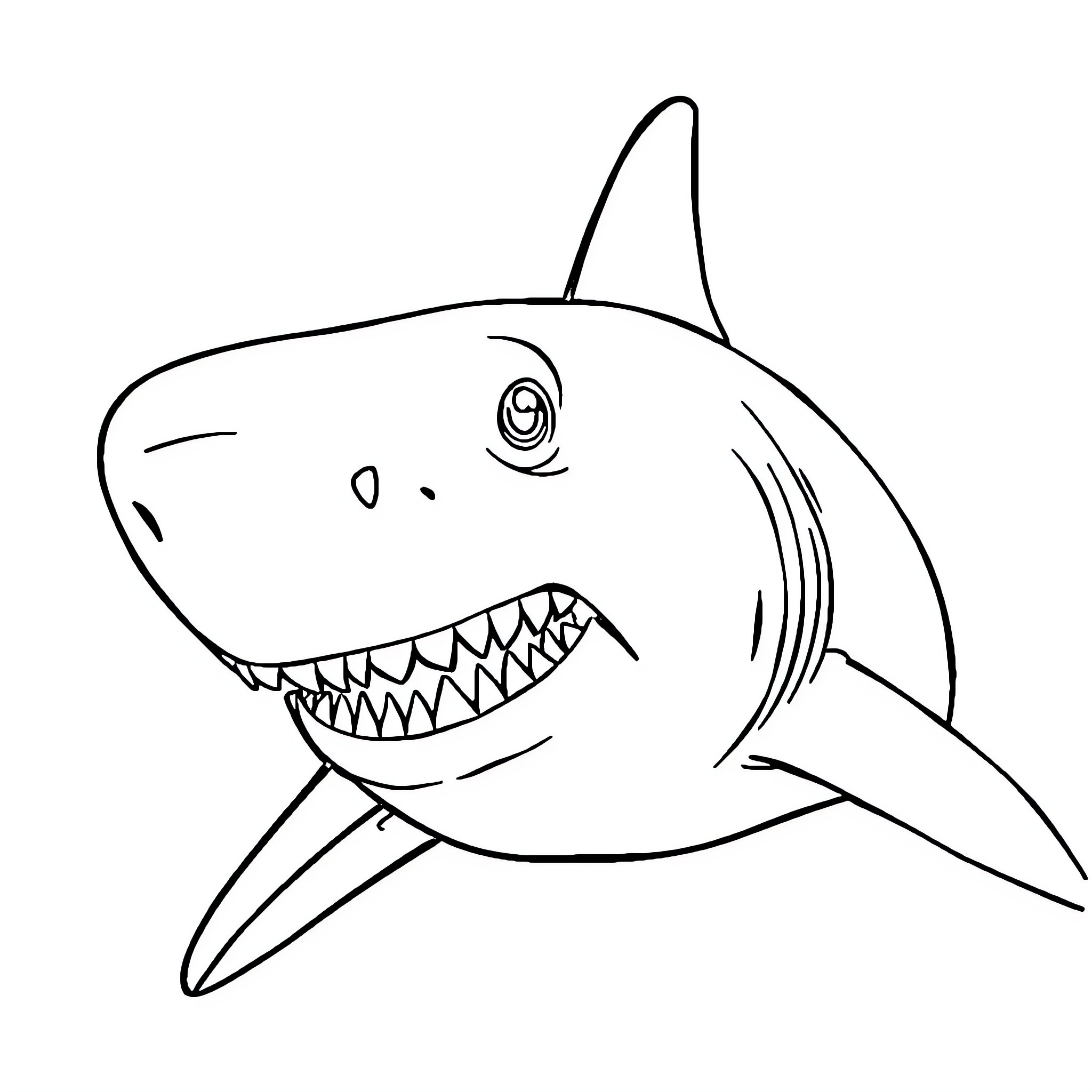 Shark swimming aggressively with open mouth Coloring Page (free black-and-white line drawing printable PDF for all, from beginners to advanced learners, including children, teens, adults, and seniors)