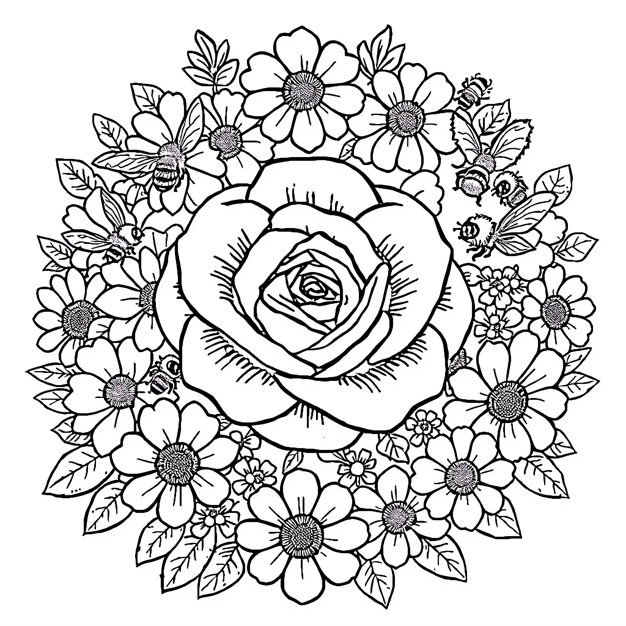Logo featuring a beautiful floral arrangement Coloring Page (free black-and-white line drawing printable PDF for all, from beginners to advanced learners, including children, teens, adults, and seniors)