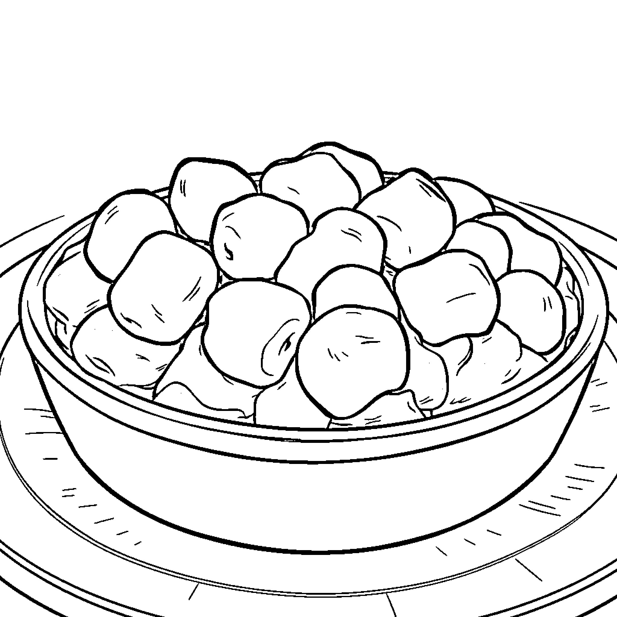 Sweet Potato Dish in a Bowl Coloring Page (free black-and-white line drawing printable PDF for all, from beginners to advanced learners, including children, teens, adults, and seniors)