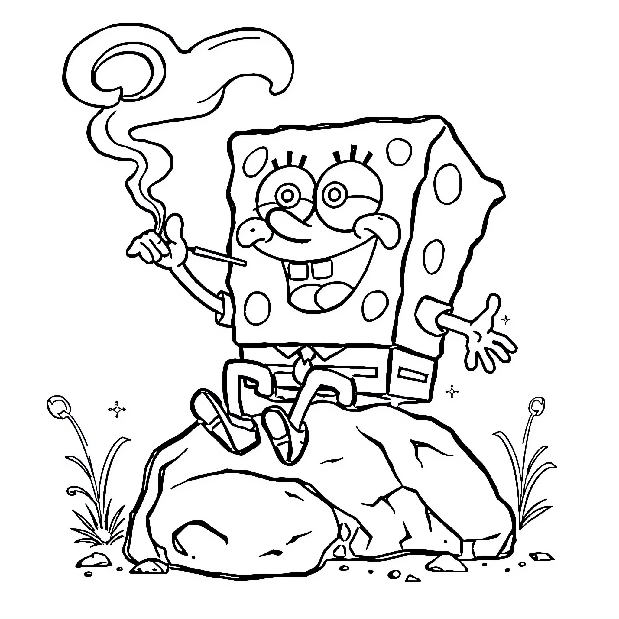 Spongebob enjoying nature and outdoor activities Coloring Page (free black-and-white line drawing printable PDF for all, from beginners to advanced learners, including children, teens, adults, and seniors)