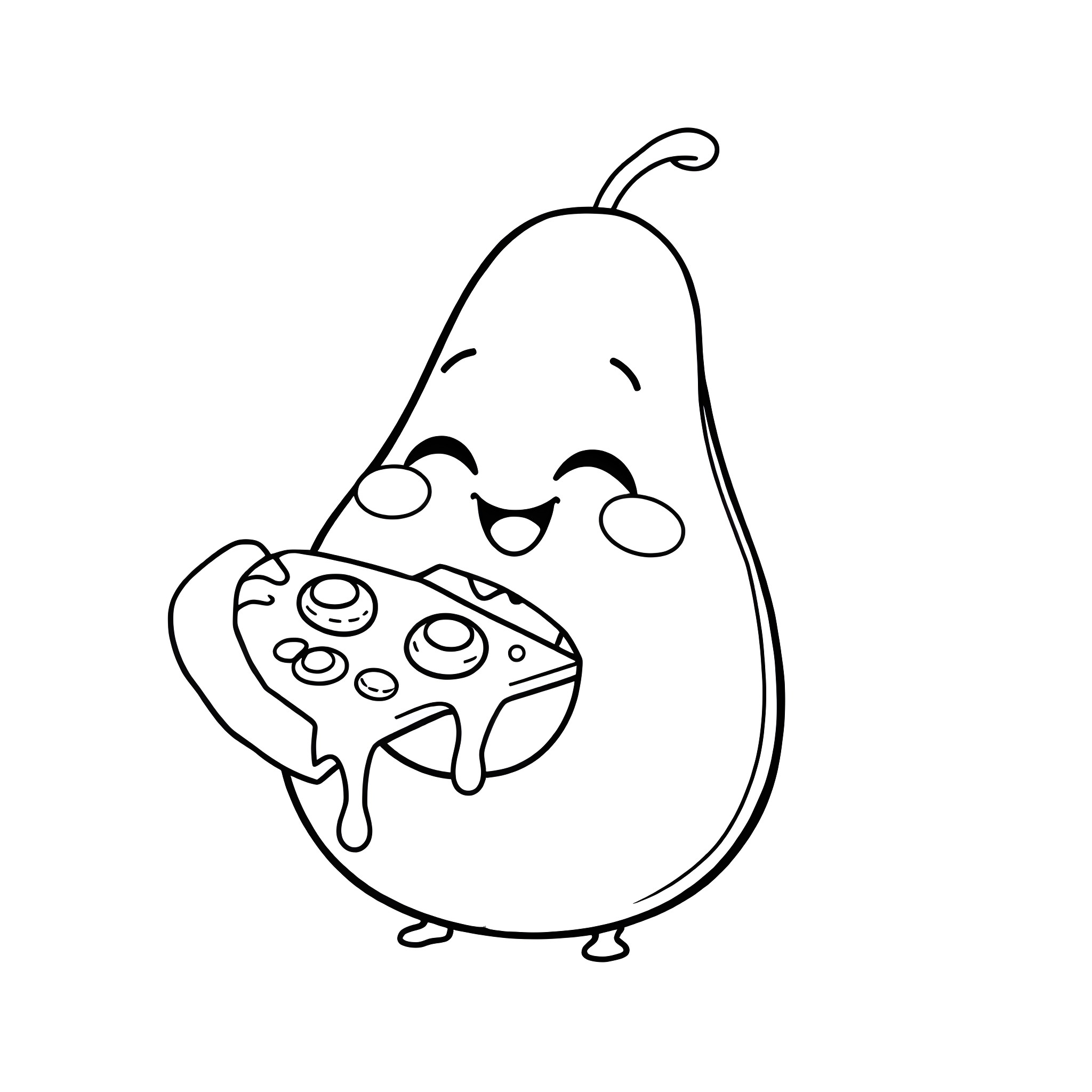 Avocado playing video game with controller Coloring Page (free black-and-white line drawing printable PDF for all, from beginners to advanced learners, including children, teens, adults, and seniors)