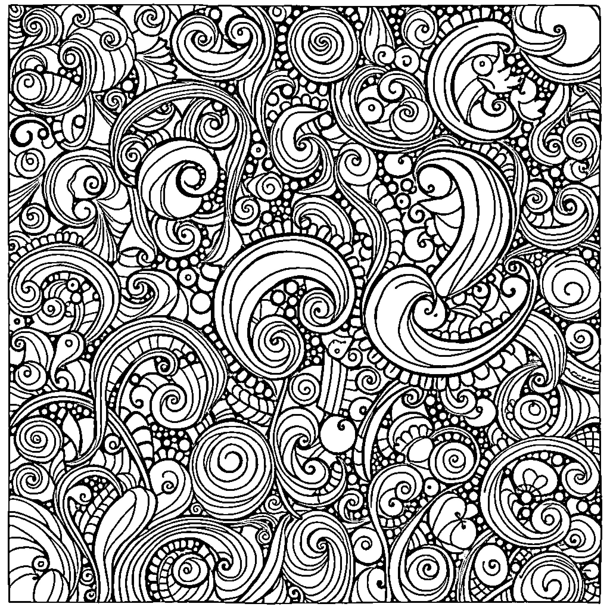 Zentangle of Intricate Abstract Patterns Coloring Page (free black-and-white line drawing printable PDF for all, from beginners to advanced learners, including children, teens, adults, and seniors)