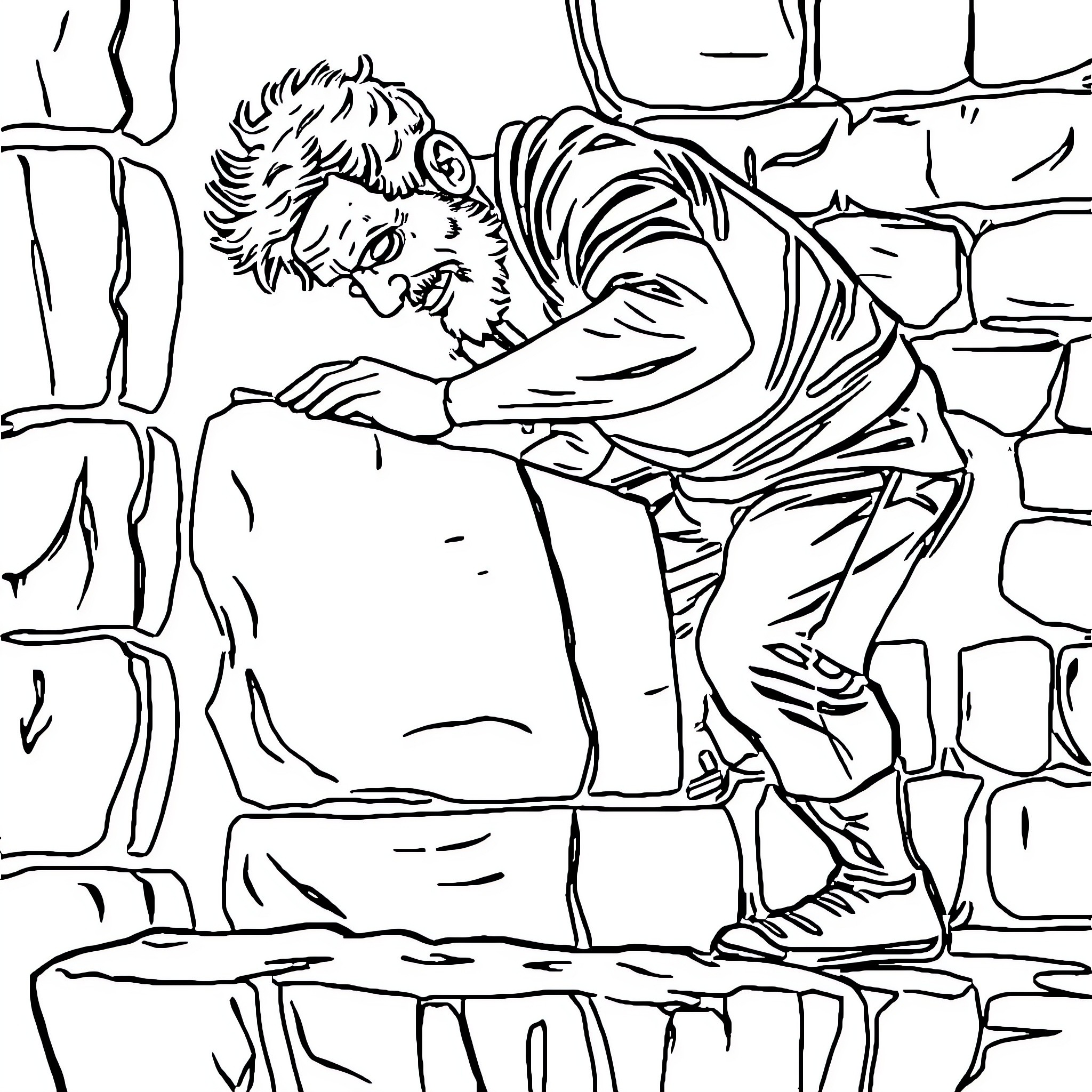 Stonemason carving intricate designs on rock Coloring Page (free black-and-white line drawing printable PDF for all, from beginners to advanced learners, including children, teens, adults, and seniors)