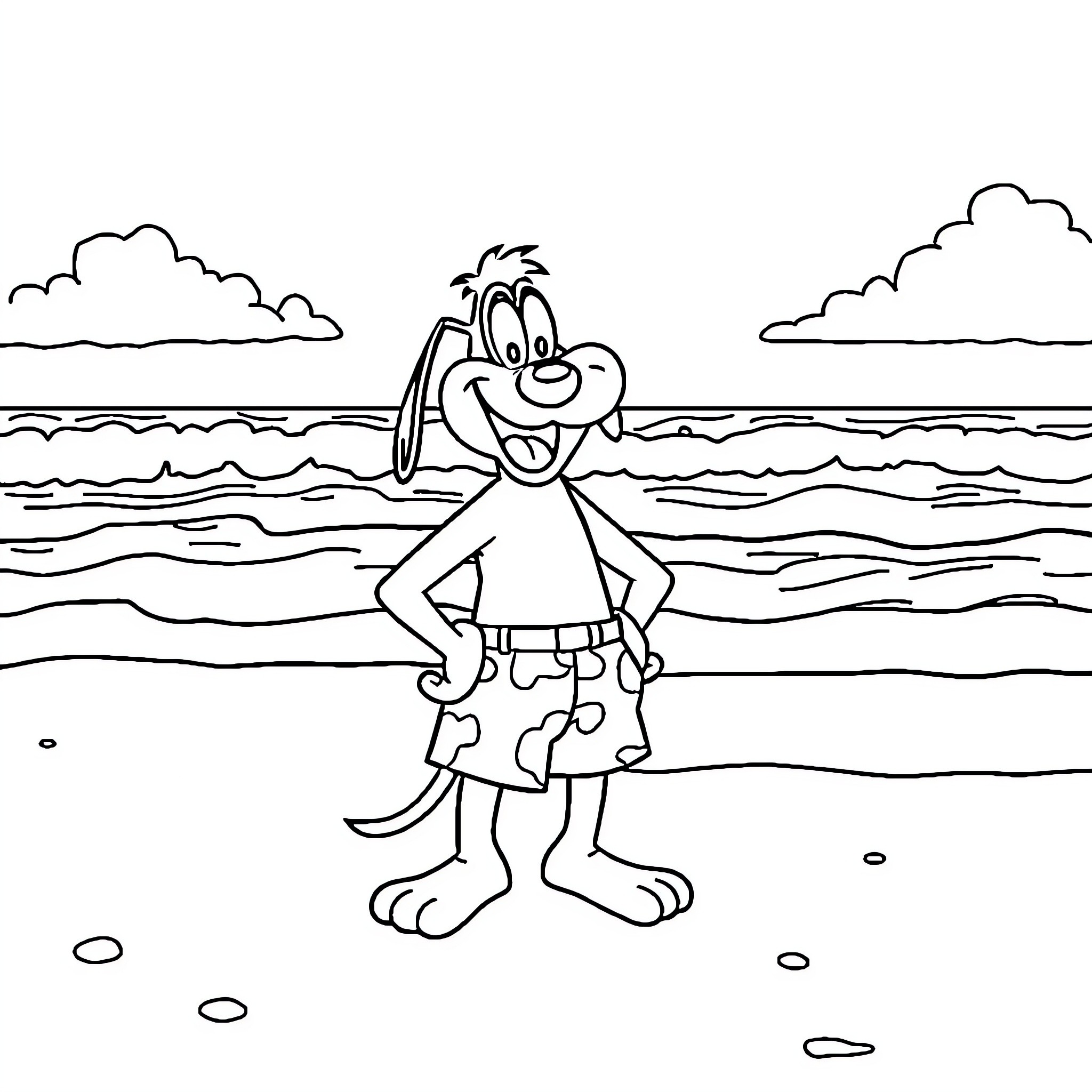 Mr. Peabody enjoys a day at the beach Coloring Page (free black-and-white line drawing printable PDF for all, from beginners to advanced learners, including children, teens, adults, and seniors)