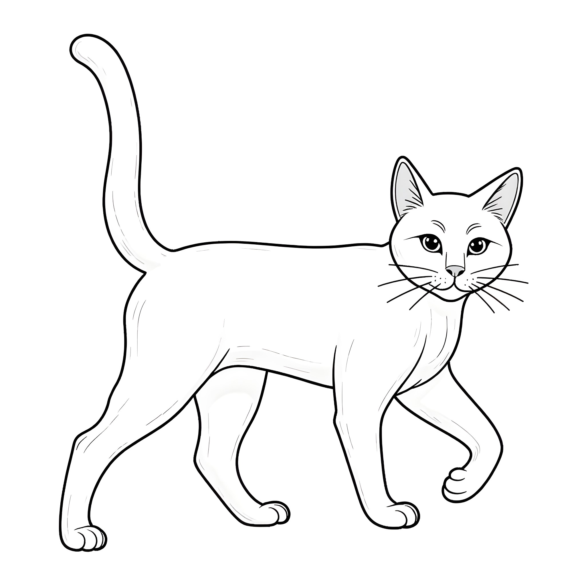 Cat in simple line art drawing Coloring Page (free black-and-white line drawing printable PDF for all, from beginners to advanced learners, including children, teens, adults, and seniors)