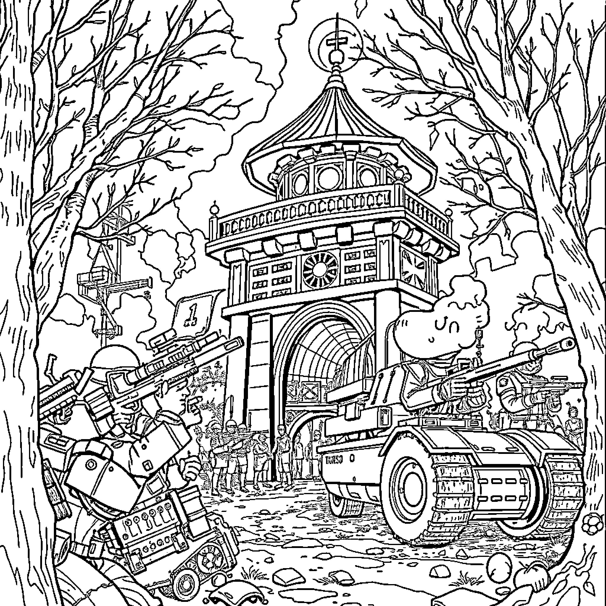 Марио и его дружок в фантастическом мире Coloring Page (free black-and-white line drawing printable PDF for all, from beginners to advanced learners, including children, teens, adults, and seniors)