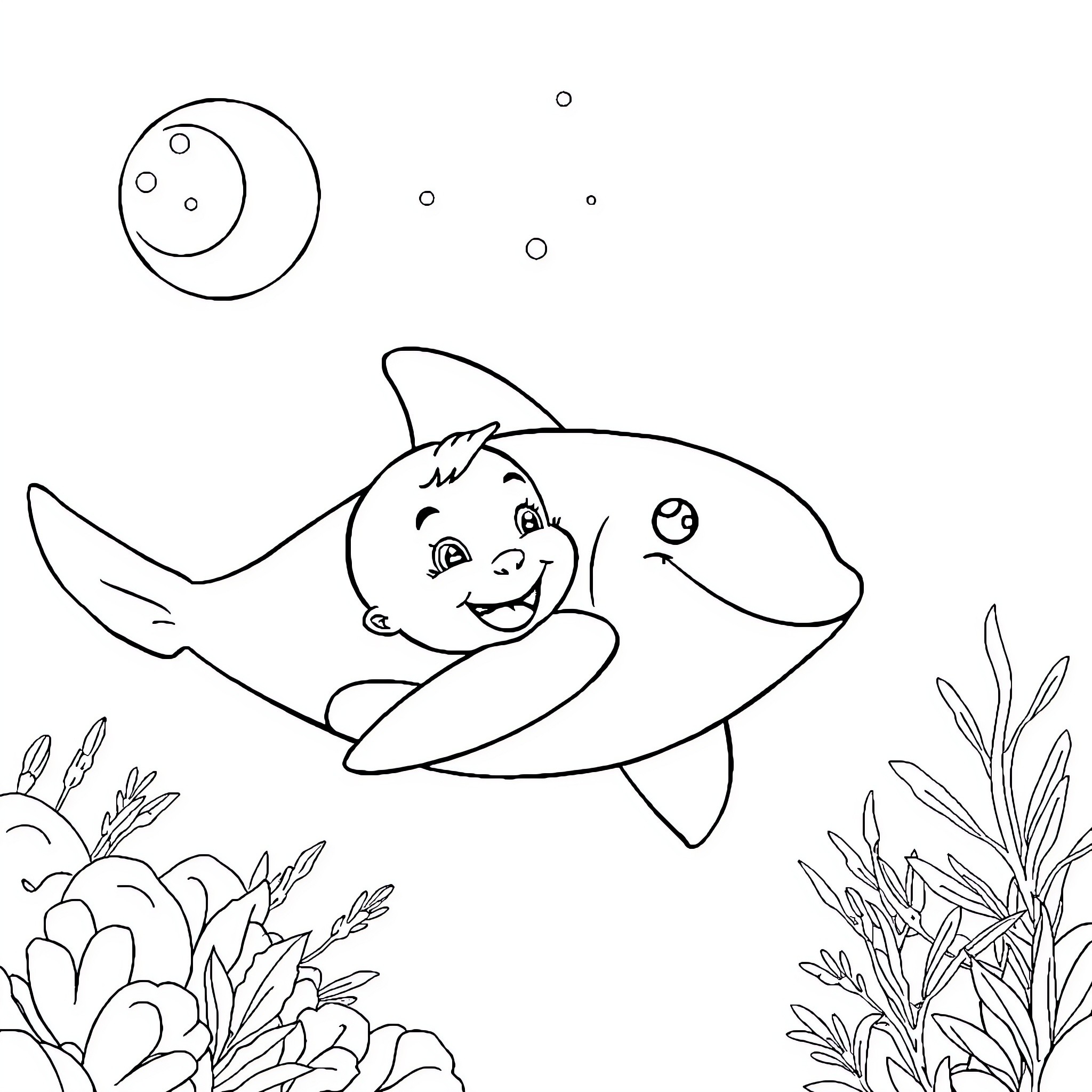 Bebe's Aquatic Adventure Coloring Page (free black-and-white line drawing printable PDF for all, from beginners to advanced learners, including children, teens, adults, and seniors)
