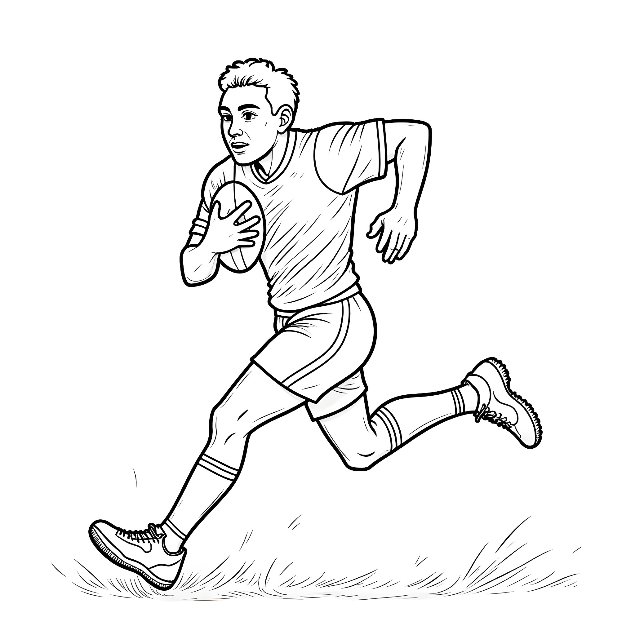 Sacha Feinberg Mngomezulu running on the field Coloring Page (free black-and-white line drawing printable PDF for all, from beginners to advanced learners, including children, teens, adults, and seniors)