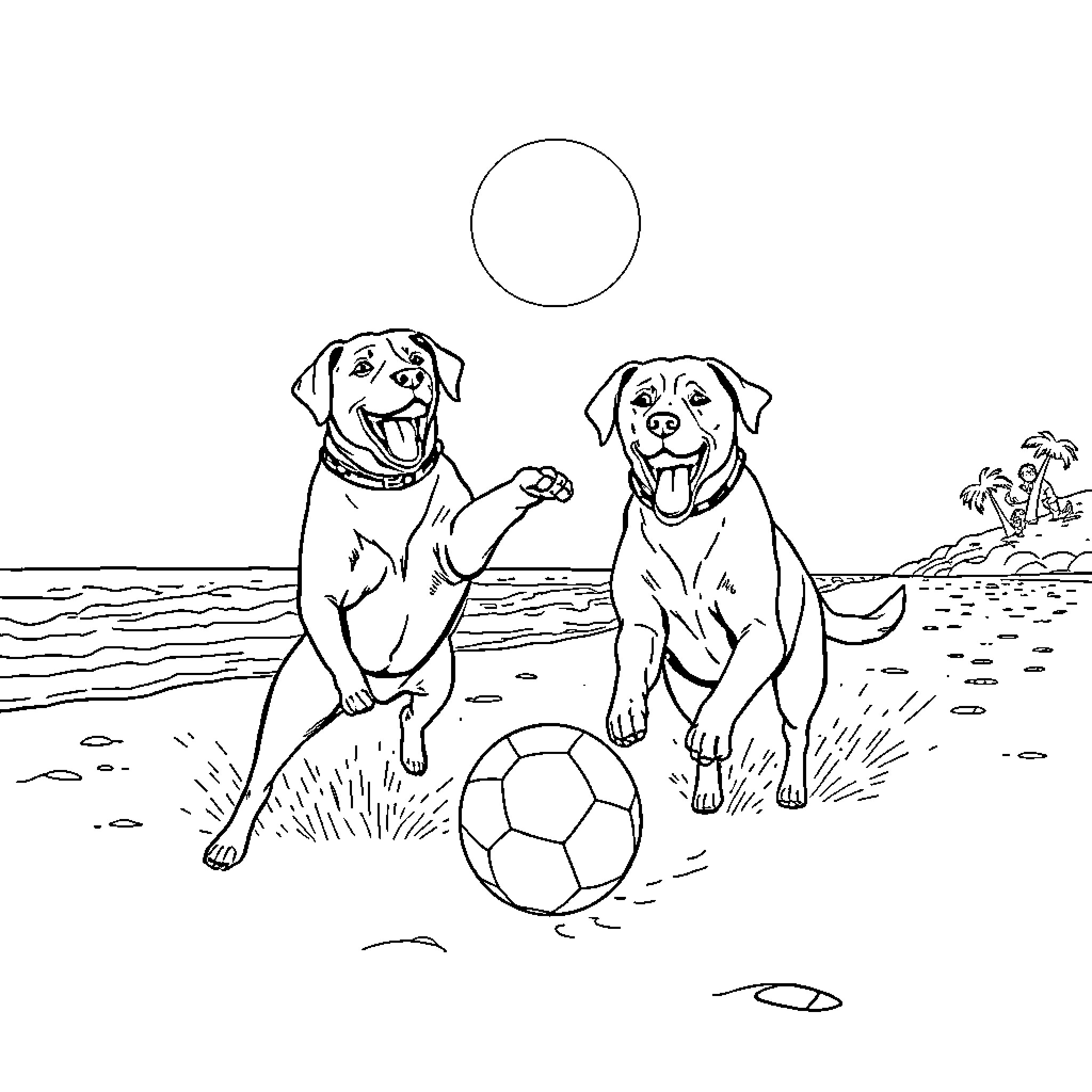 Labubu playing with friends on the beach Coloring Page (free black-and-white line drawing printable PDF for all, from beginners to advanced learners, including children, teens, adults, and seniors)