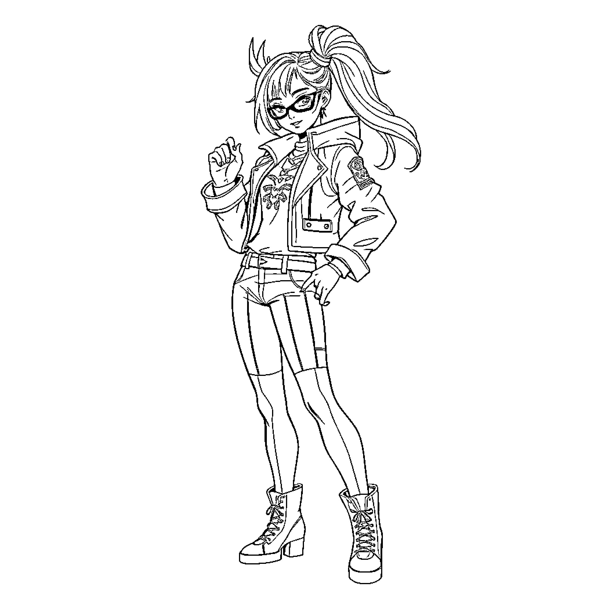 Mira's Heroic Pose and Outfit Coloring Page (free black-and-white line drawing printable PDF for all, from beginners to advanced learners, including children, teens, adults, and seniors)