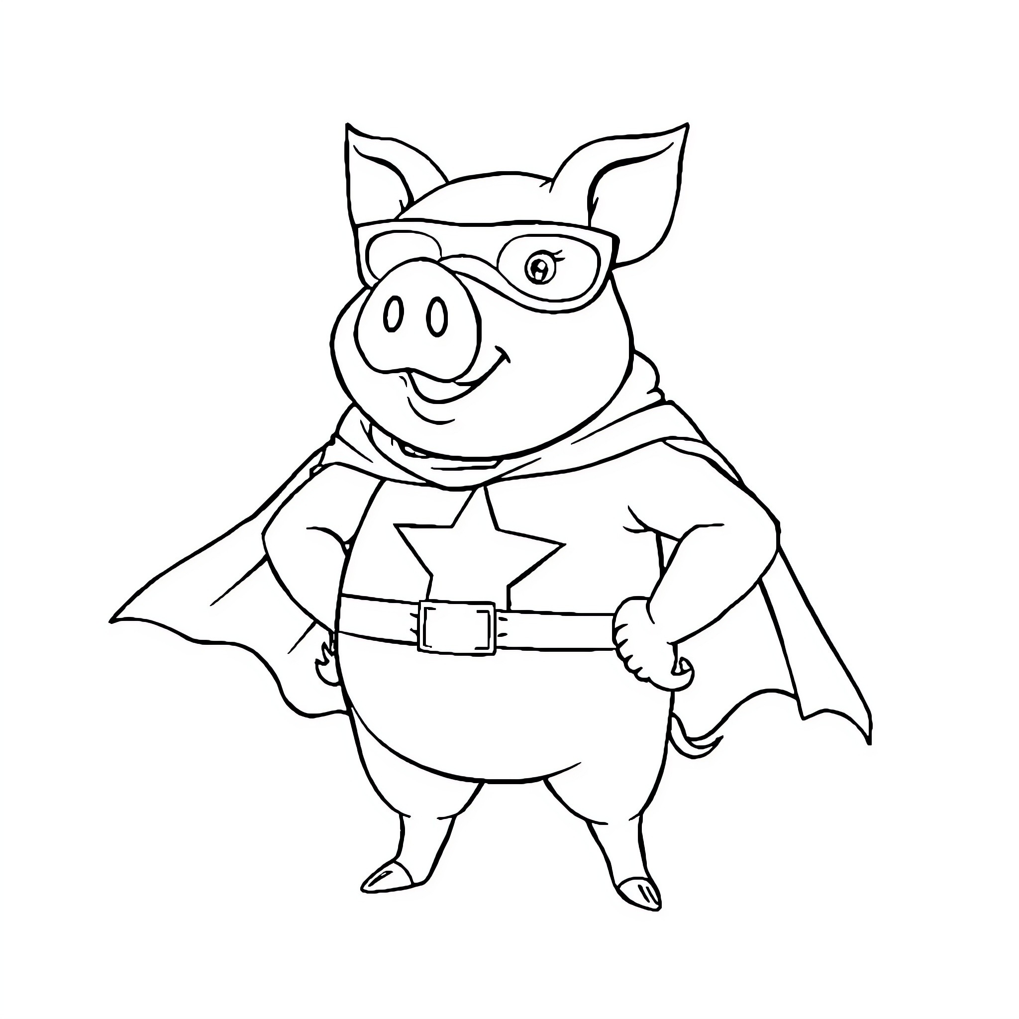 Papa Pig as a superhero Coloring Page (free black-and-white line drawing printable PDF for all, from beginners to advanced learners, including children, teens, adults, and seniors)