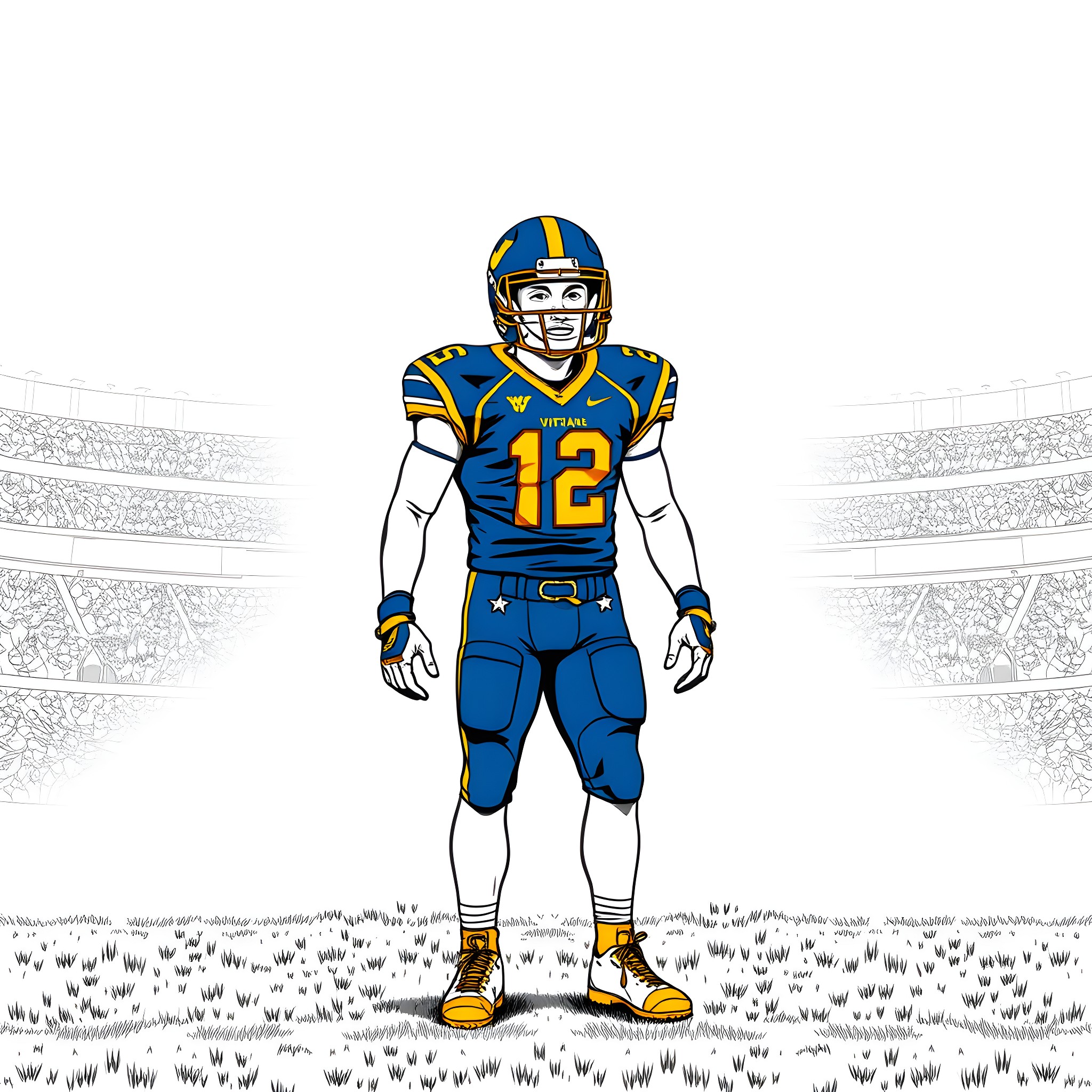Football Player Celebrating Victory on the Field Coloring Page (free black-and-white line drawing printable PDF for all, from beginners to advanced learners, including children, teens, adults, and seniors)