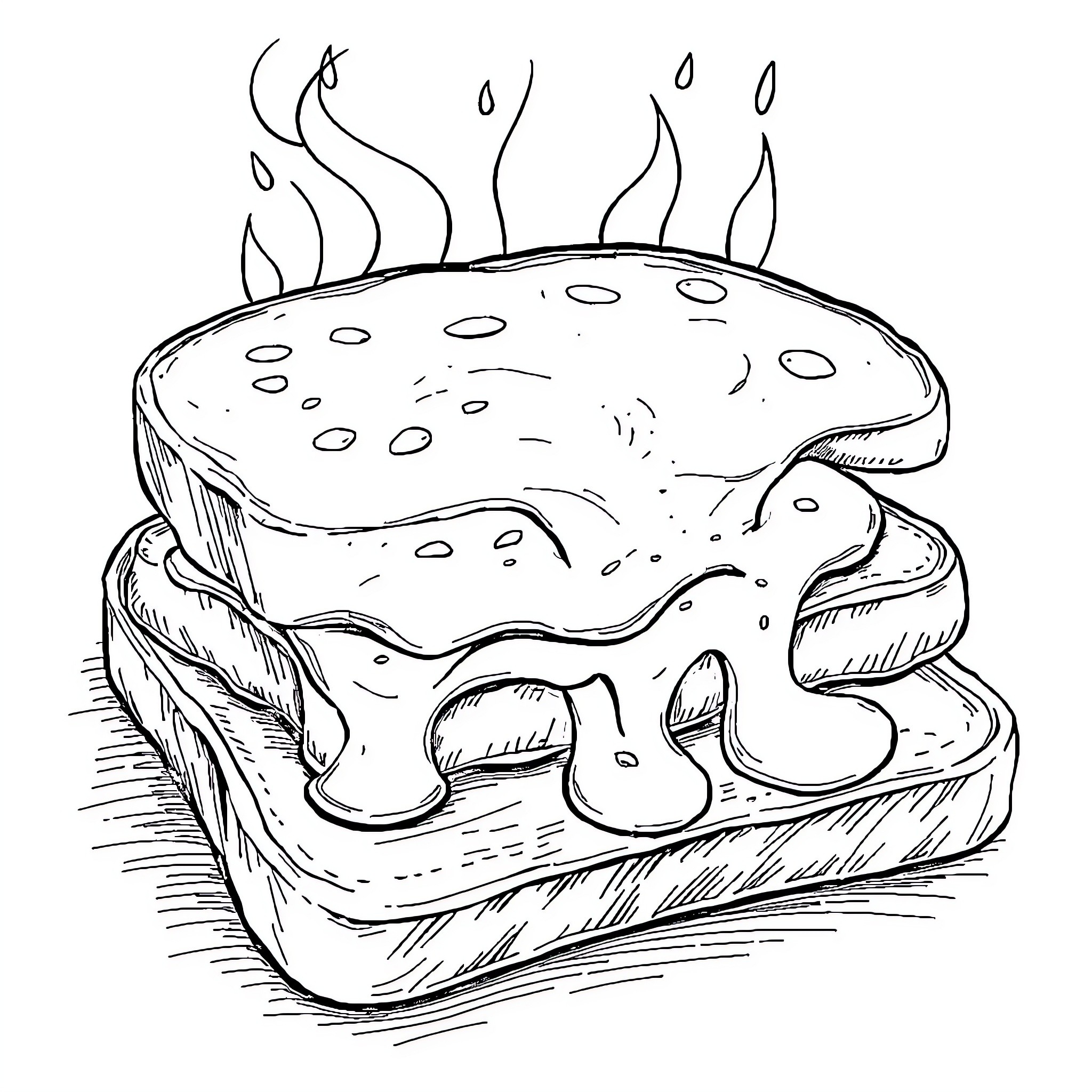 Cheese Cake with Candles Coloring Page (free black-and-white line drawing printable PDF for all, from beginners to advanced learners, including children, teens, adults, and seniors)