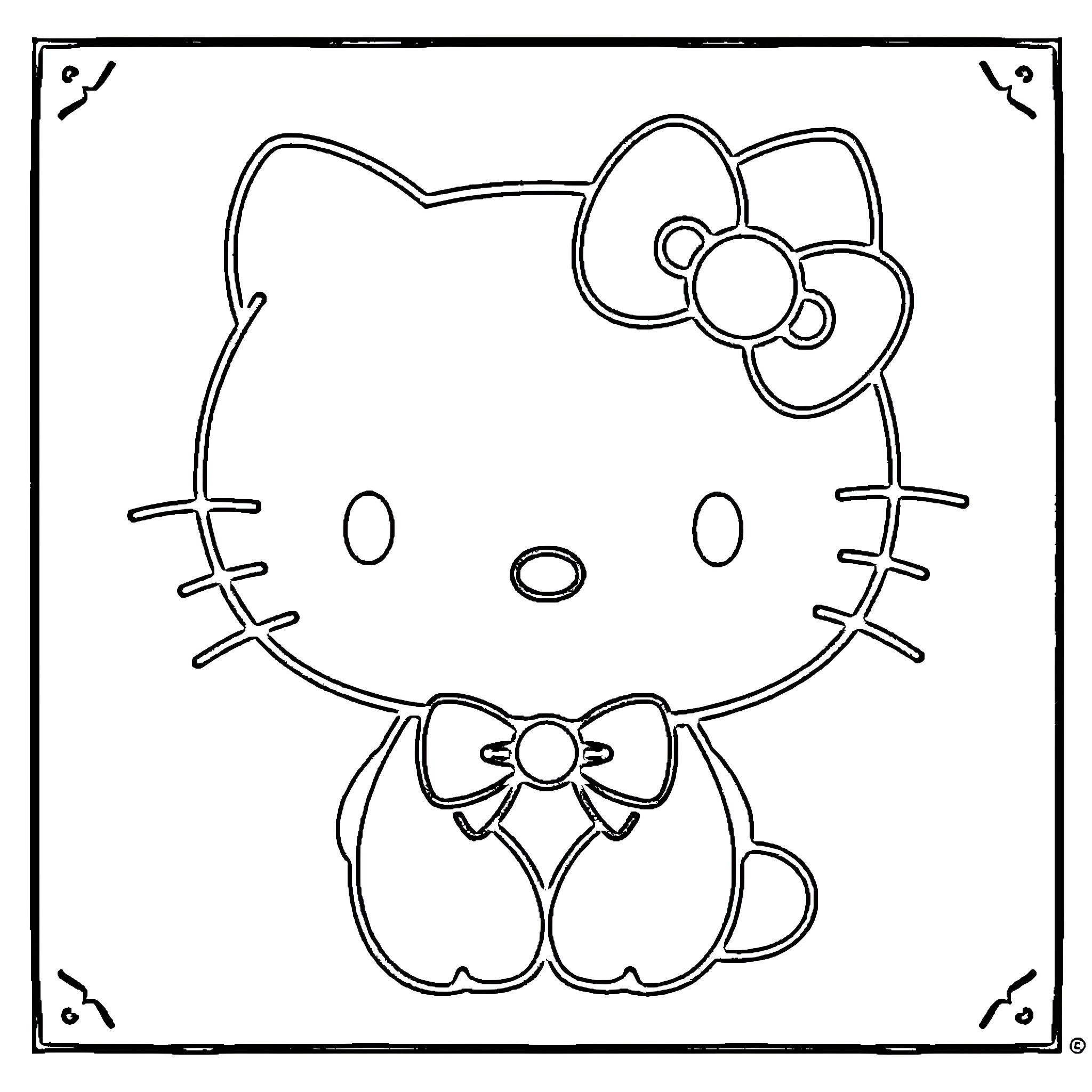 Hello Kitty sitting with a bow Coloring Page (free black-and-white line drawing printable PDF for all, from beginners to advanced learners, including children, teens, adults, and seniors)