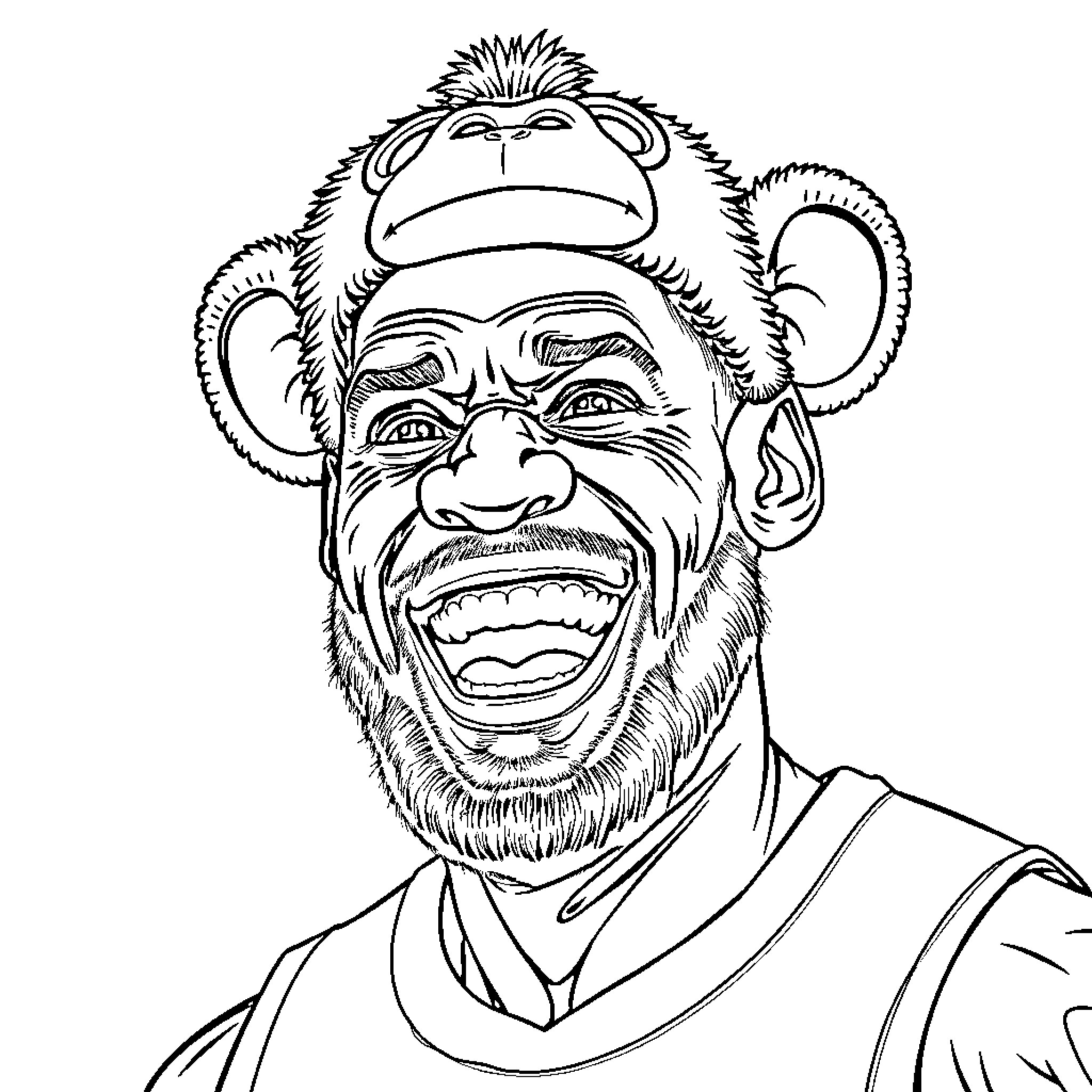 LeBron James smiling in a sports jersey Coloring Page (free black-and-white line drawing printable PDF for all, from beginners to advanced learners, including children, teens, adults, and seniors)