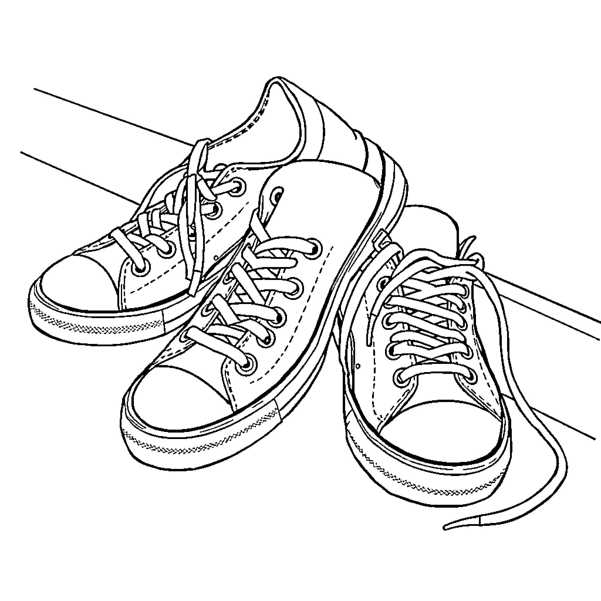 Sneaker Pair with Laced Shoes Coloring Page (free black-and-white line drawing printable PDF for all, from beginners to advanced learners, including children, teens, adults, and seniors)