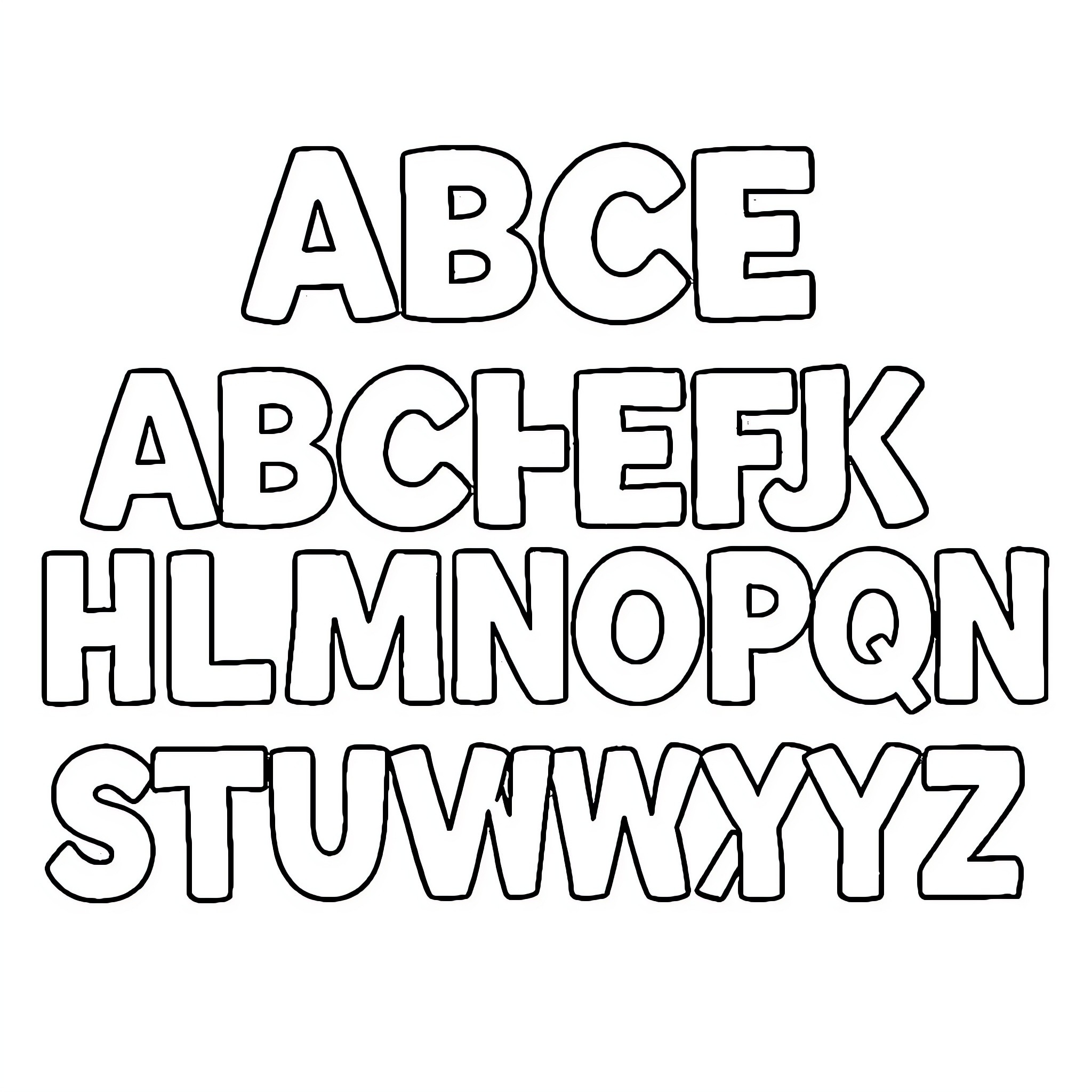 Alphabet Letters Outlined for Coloring Coloring Page (free black-and-white line drawing printable PDF for all, from beginners to advanced learners, including children, teens, adults, and seniors)