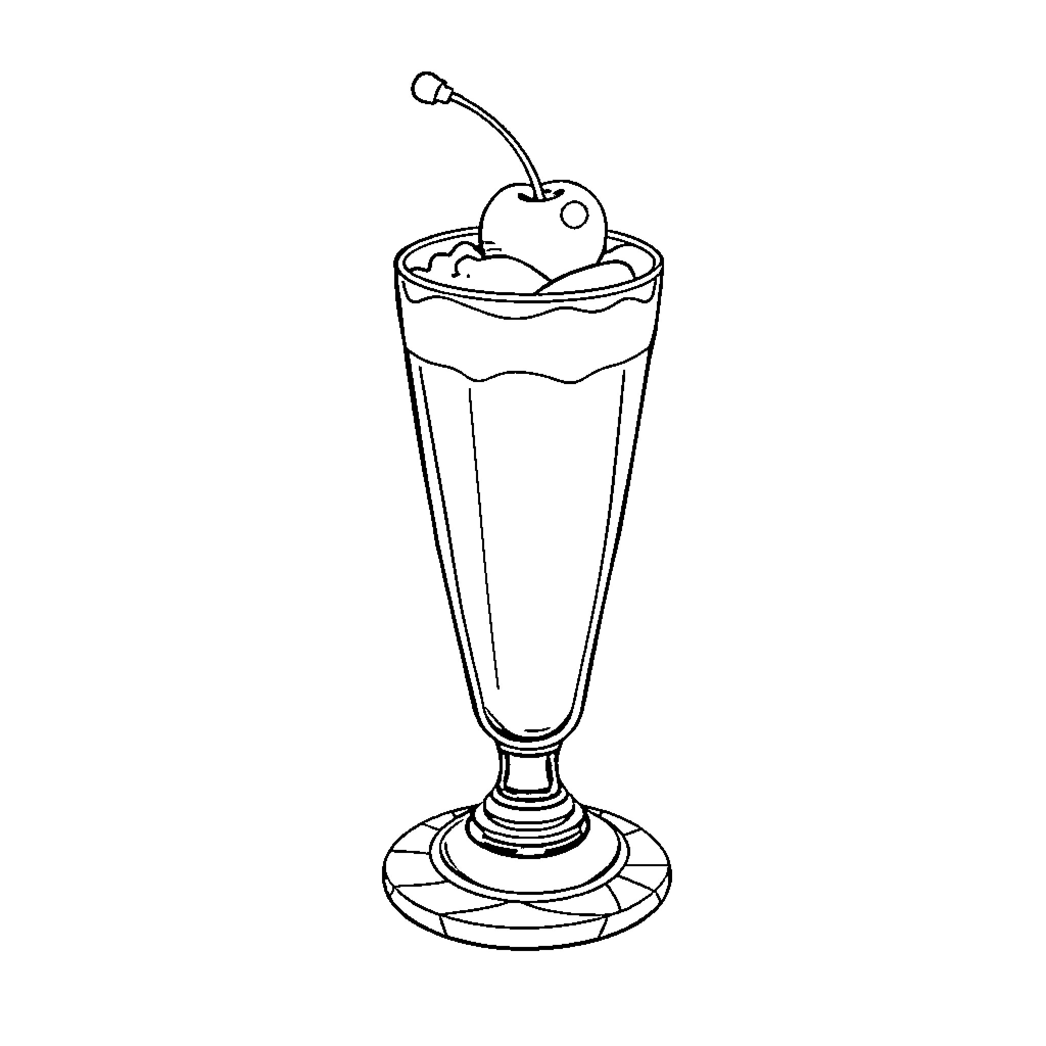 Soda Fountain Treat in Glass Coloring Page (free black-and-white line drawing printable PDF for all, from beginners to advanced learners, including children, teens, adults, and seniors)